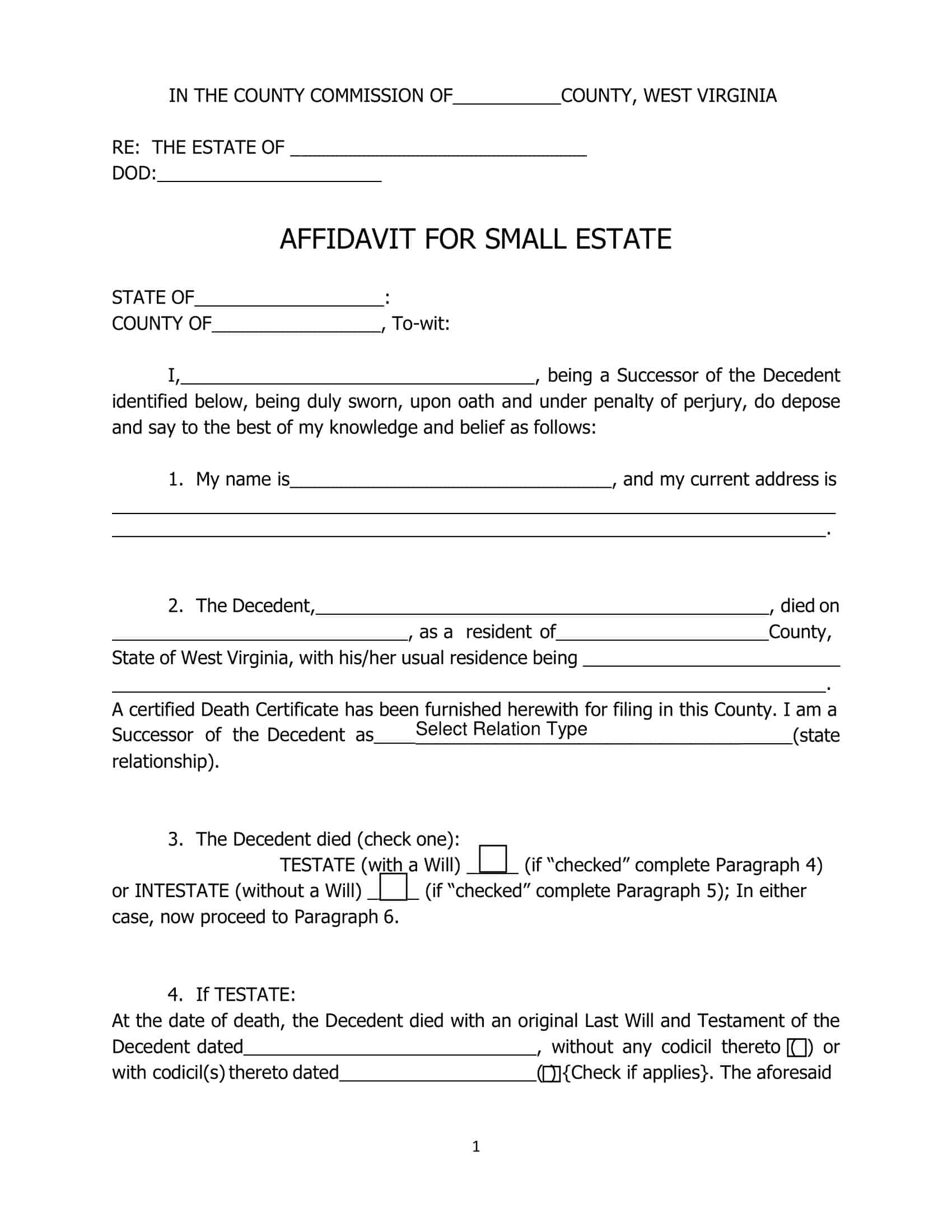 Fillable Small Estate Affidavit Free Download Fillable Small Estate Affidavit Free Download