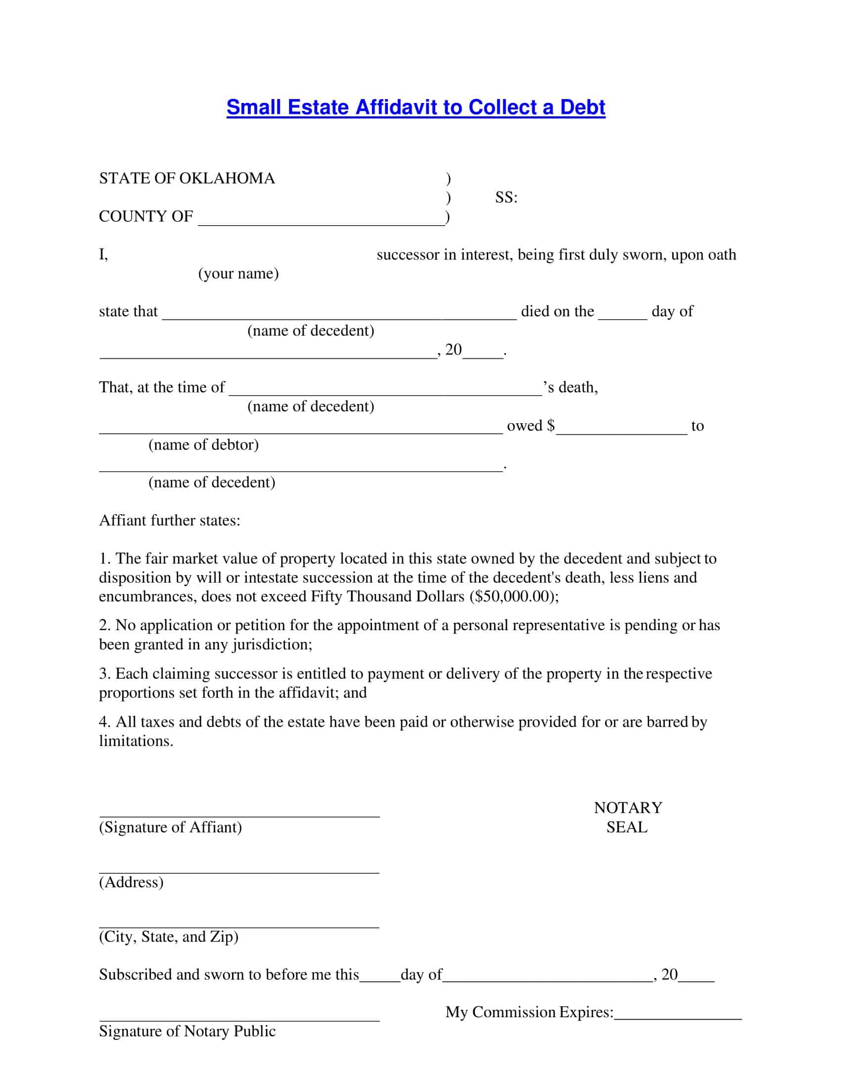 Free printable small estate affidavit templates pdf word example