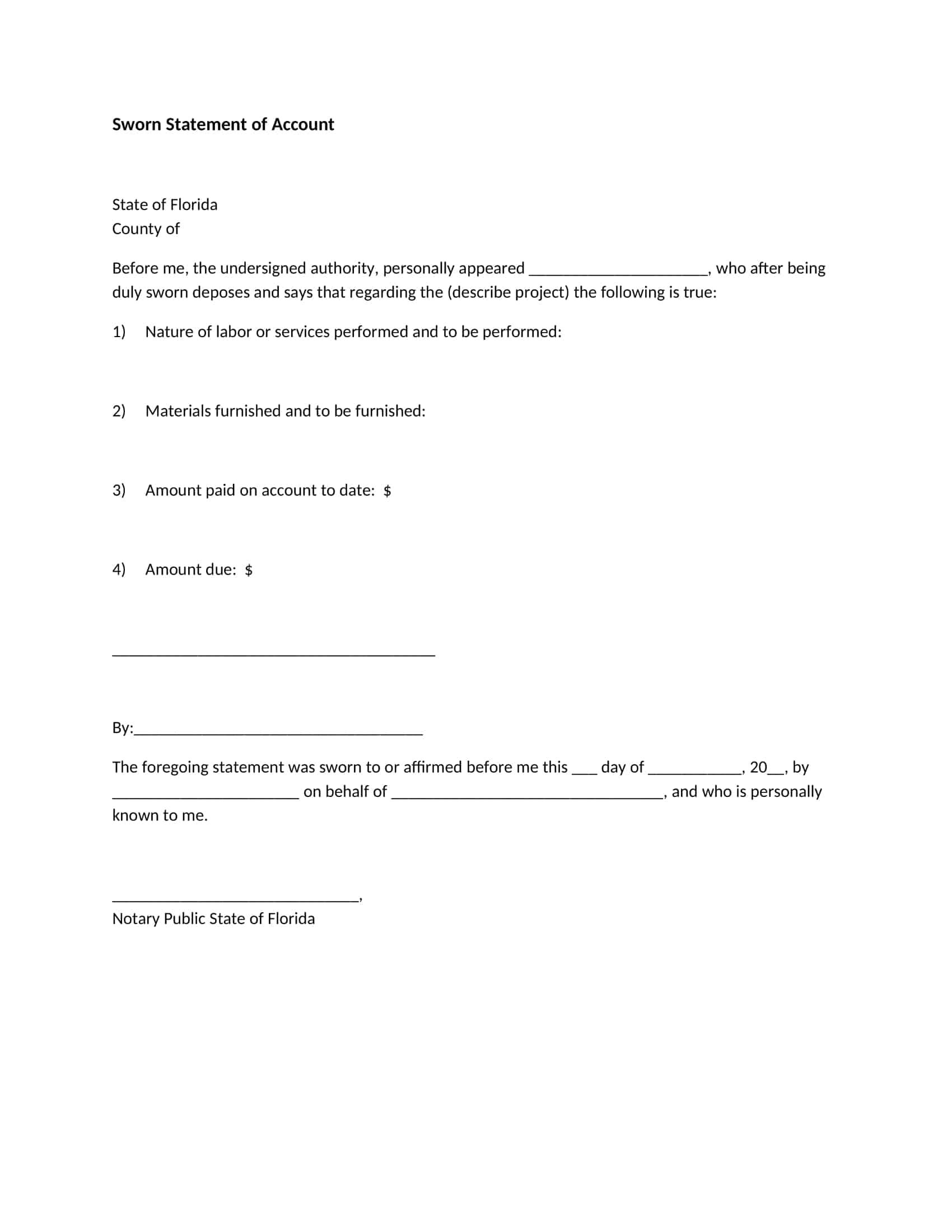Free Printable Sworn Statement Templates Word PDF For Construction Free Printable Sworn Statement Templates Word PDF For Construction