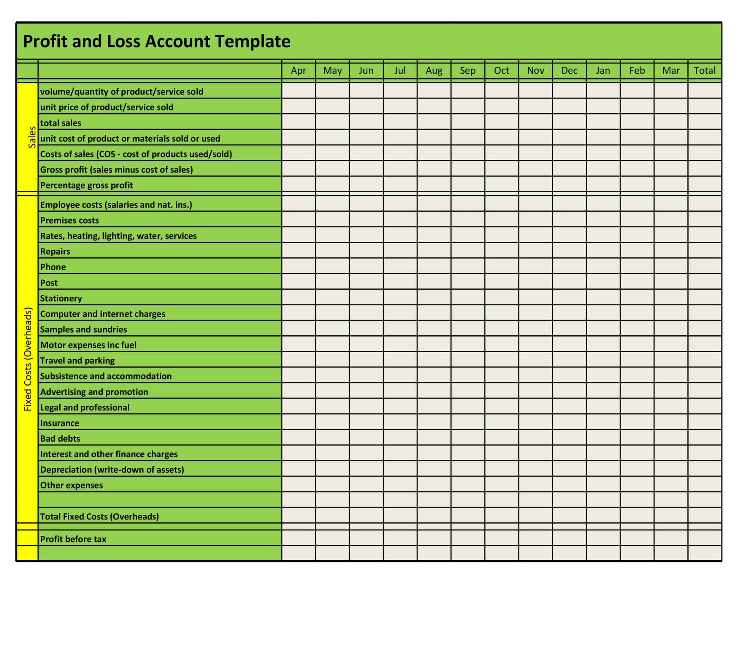 Fillable Template for Profit and Loss Statement Fillable Template for Profit and Loss Statement