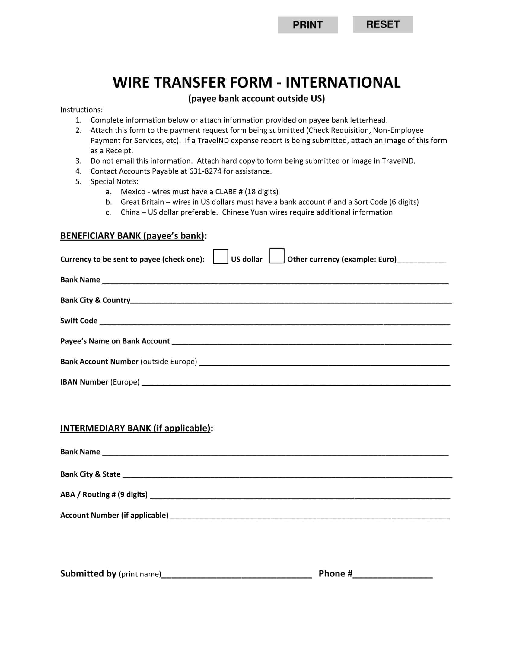 Free Printable Wire Transfer Form Templates Excel PDF Free Printable Wire Transfer Form Templates Excel PDF