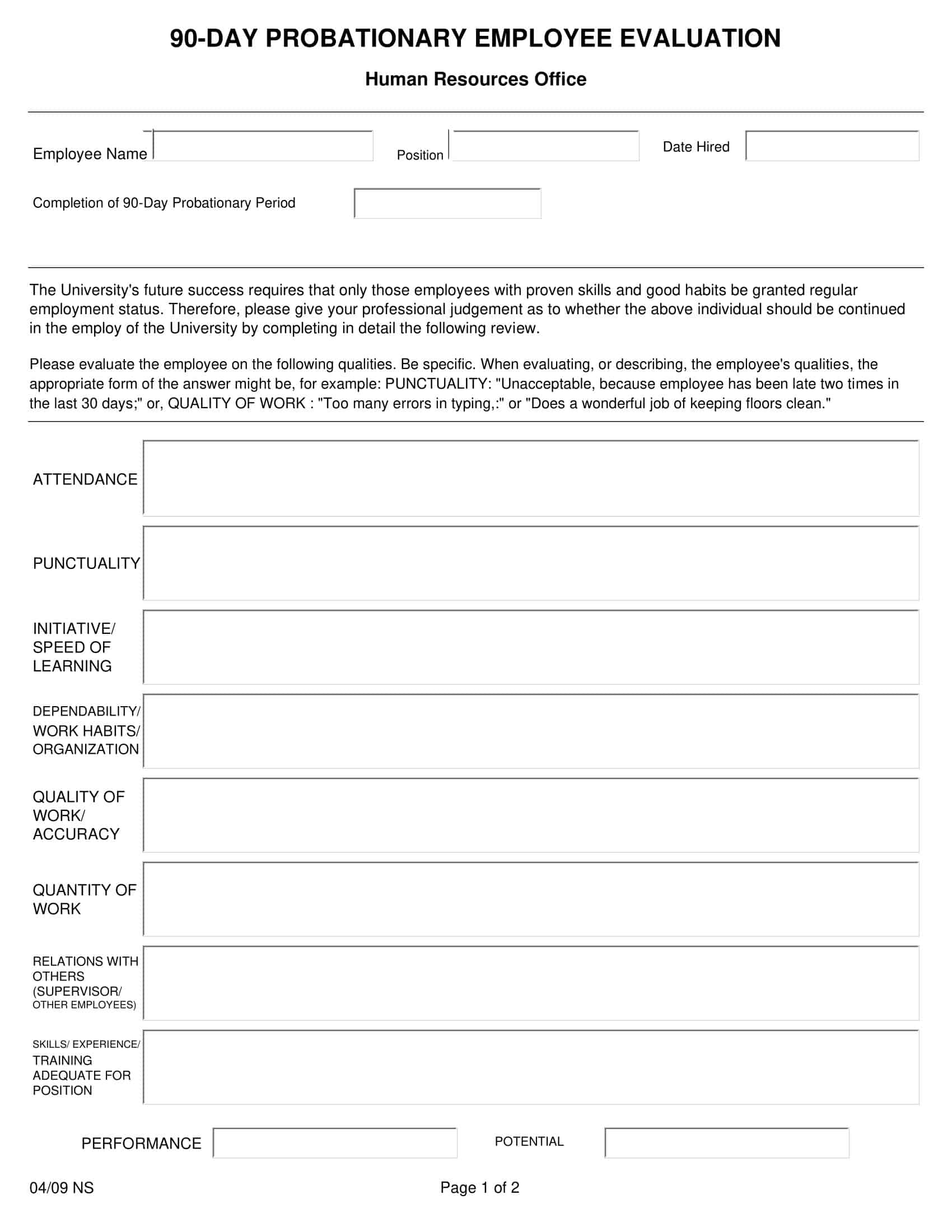 Free Printable 90Day Review [Evaluation] Templates [Word, PDF]