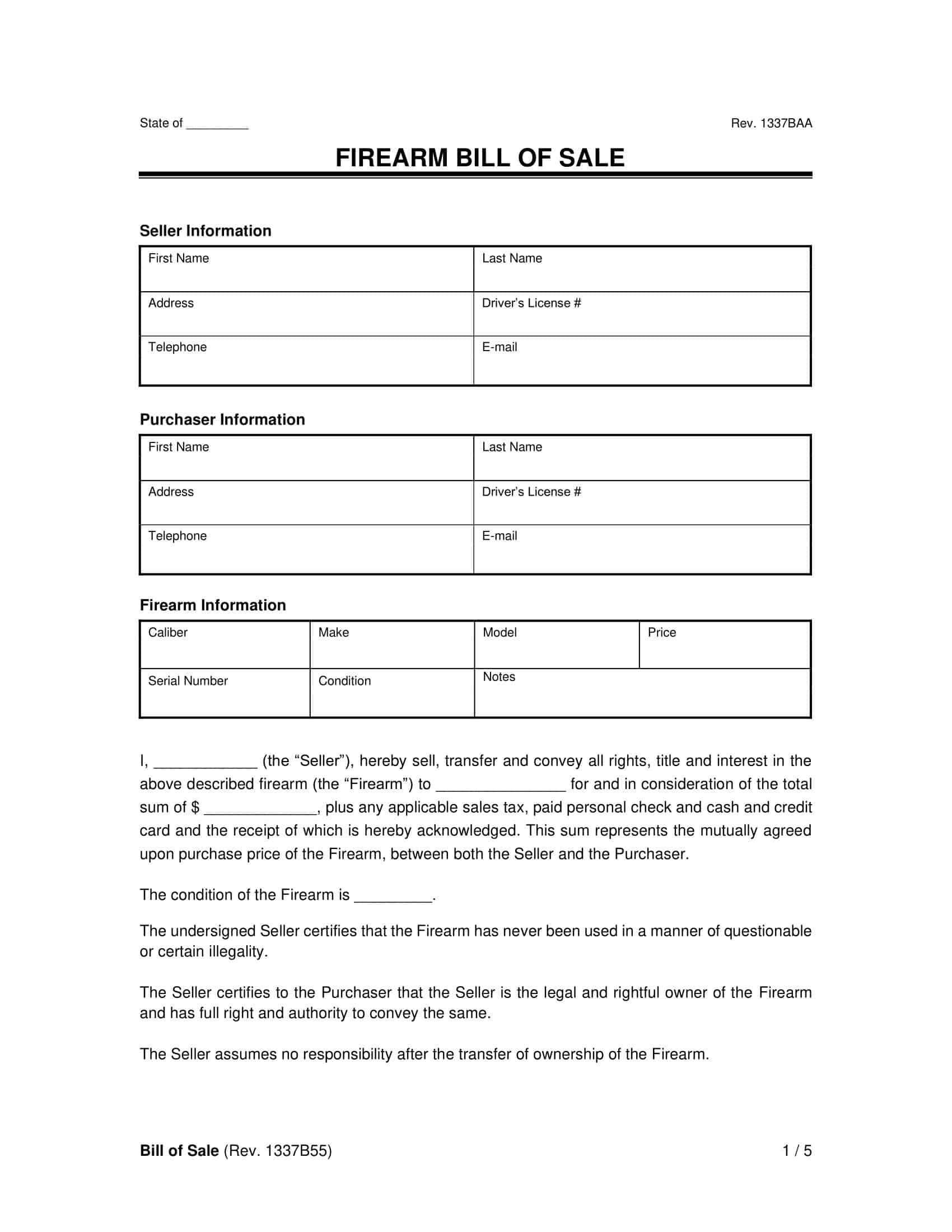 Firearm Bill of Sale Template PDF Firearm Bill of Sale Template PDF