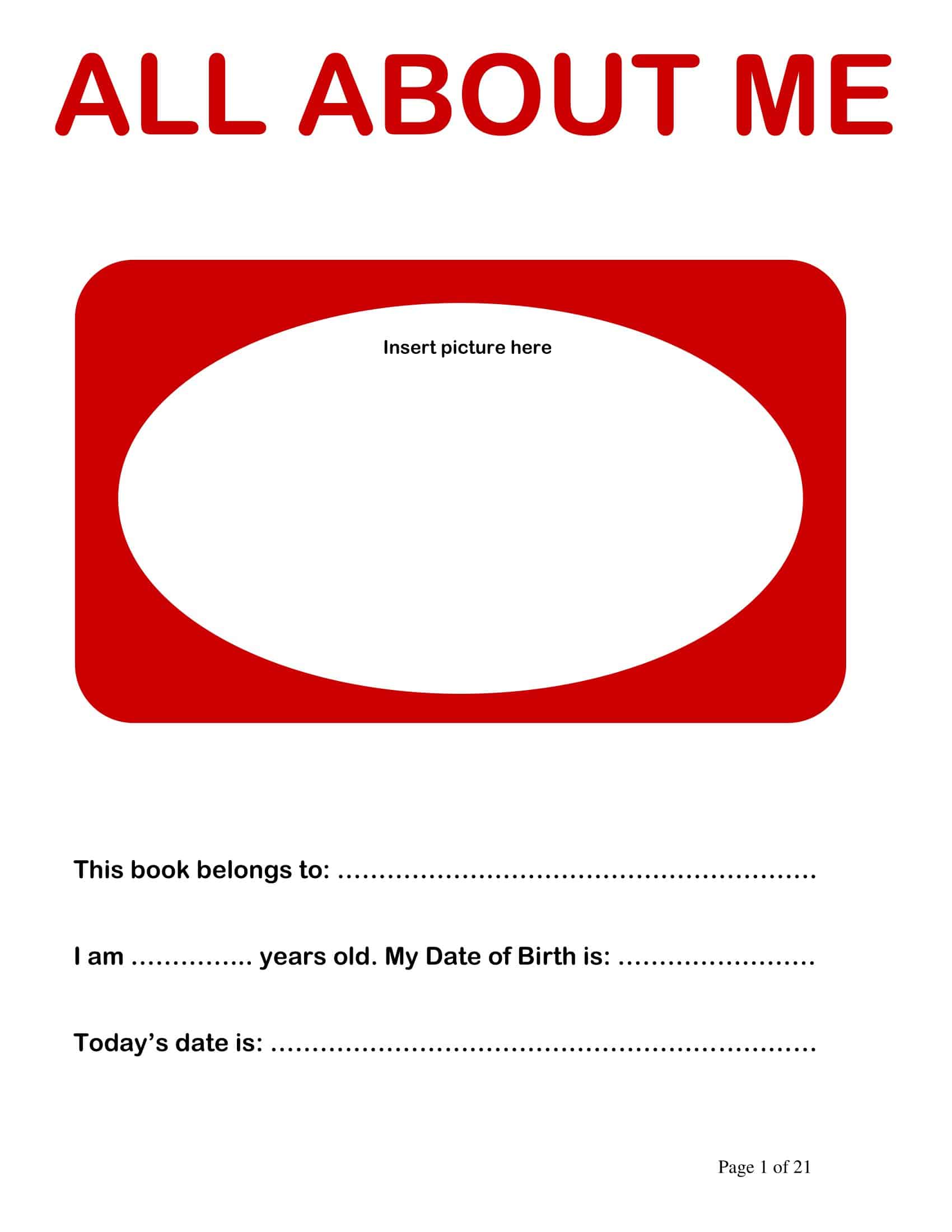 Free Printable All About Me Templates Word PDF Worksheet Teachers