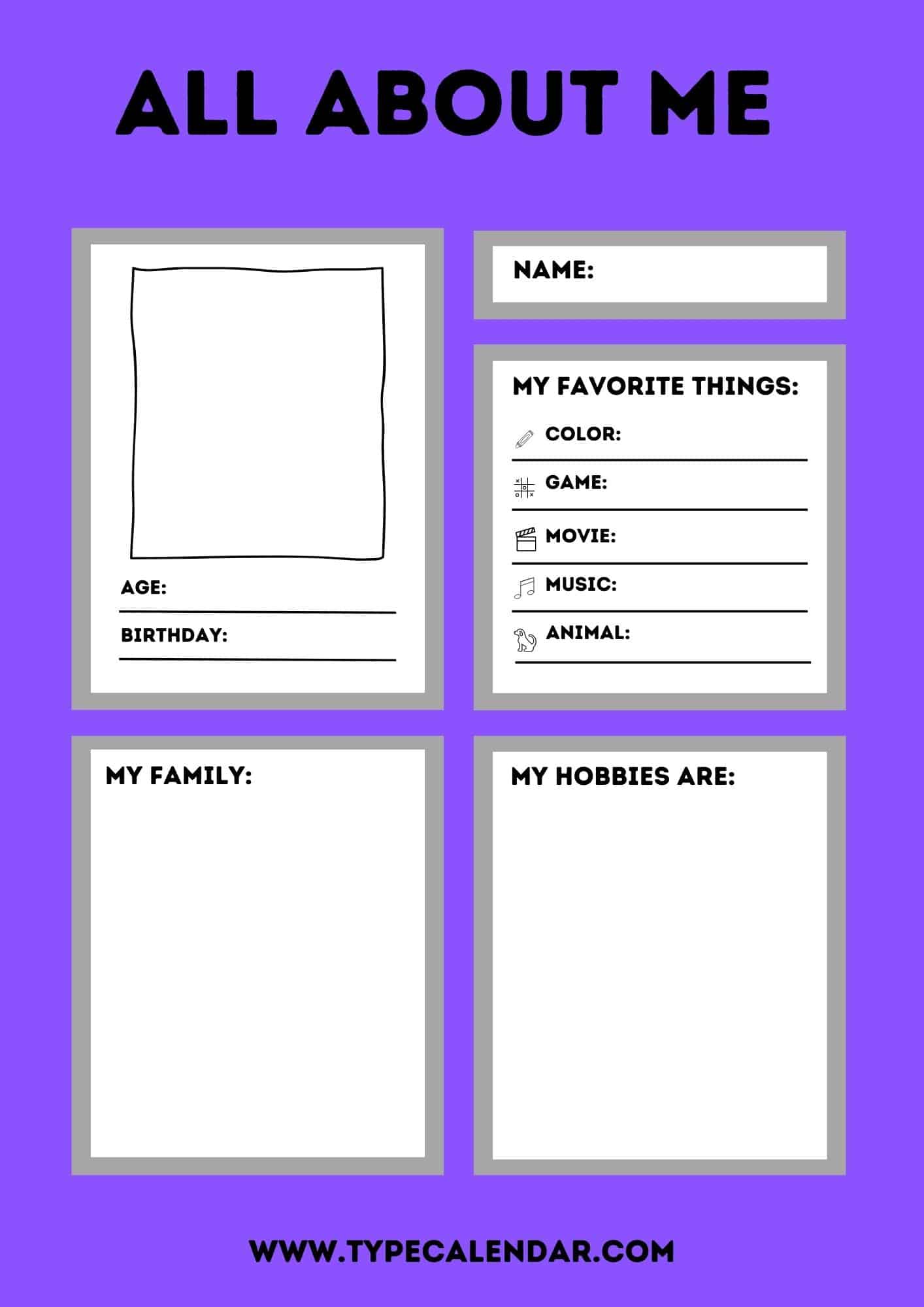 Free Printable All About Me Templates [Word, PDF] Worksheet Teachers ...