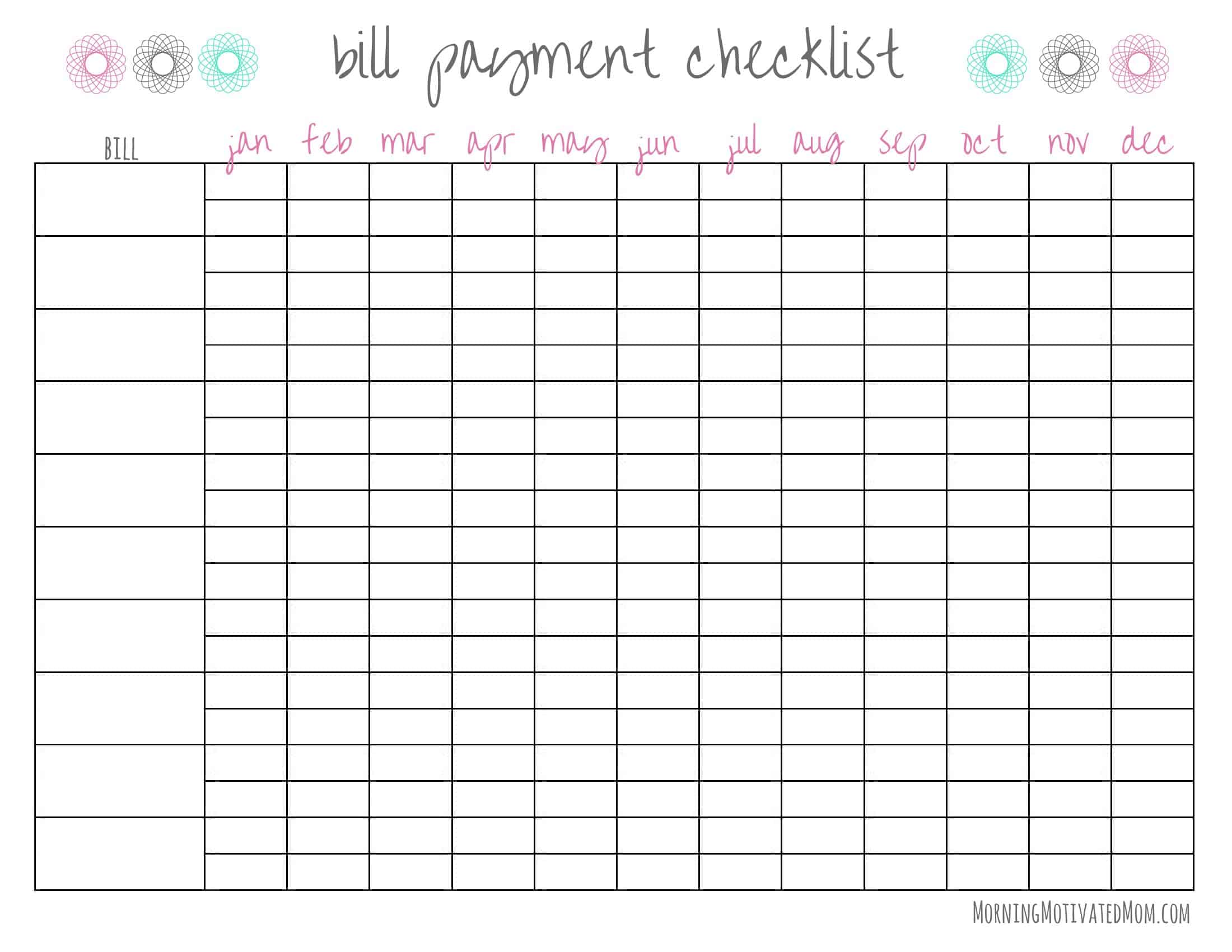 Free Printable Bill Pay Checklist Template Monthly Word Excel Free Printable Bill Pay Checklist Template Monthly Word Excel