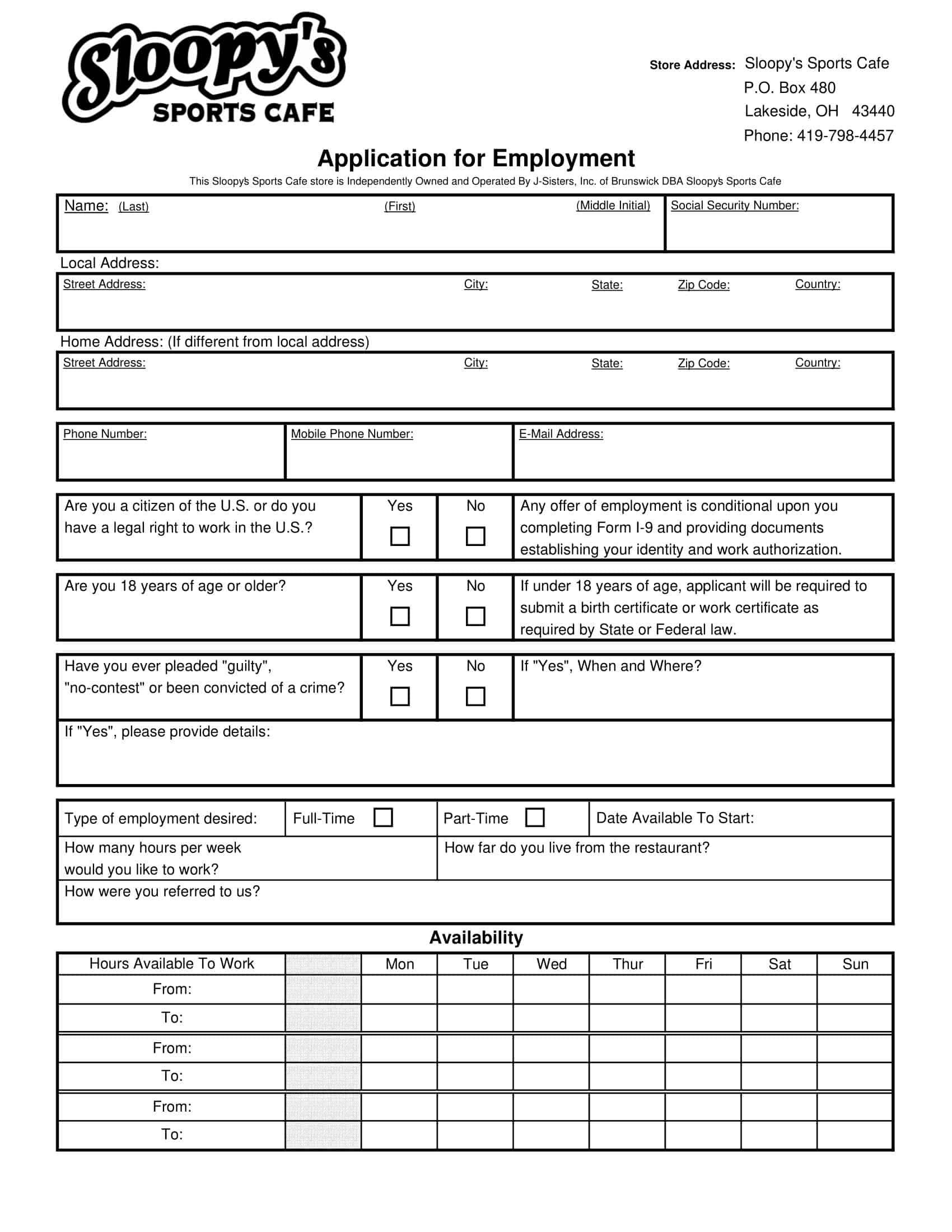 Free Blank Application Form Free Blank Application Form