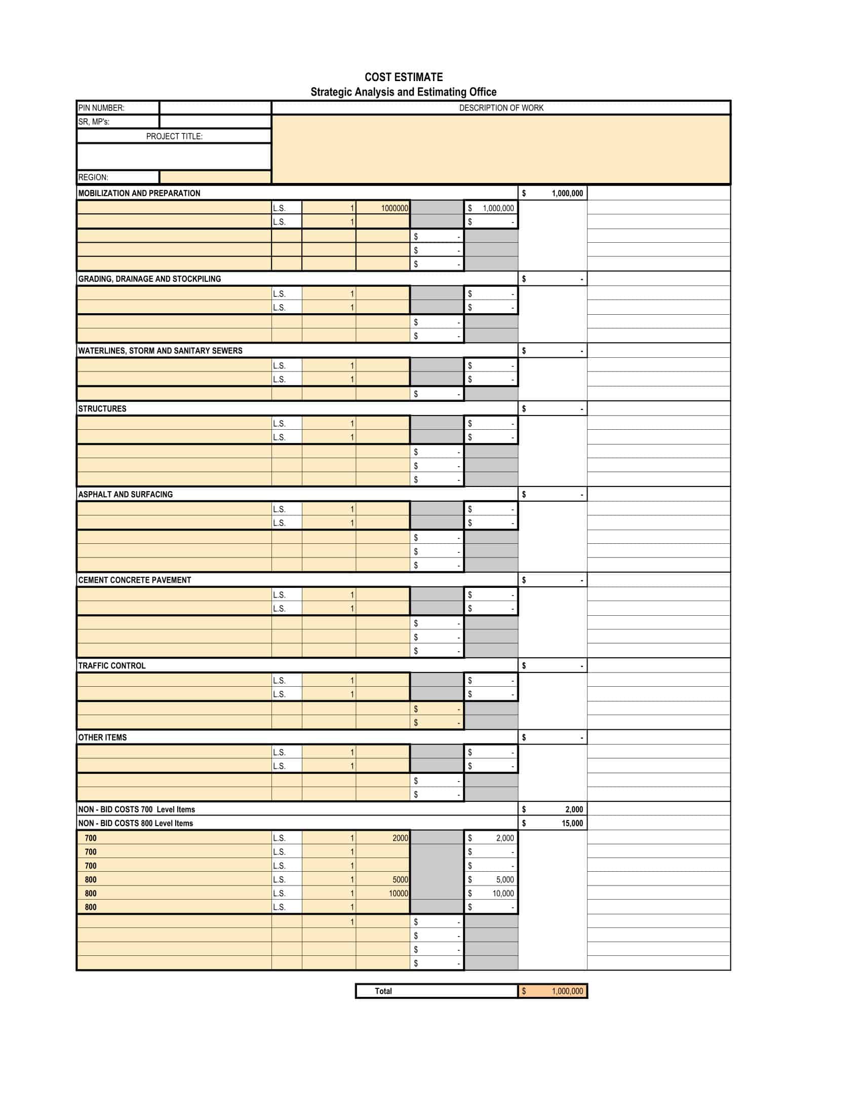 Free Blank Estimate Template Word Free Blank Estimate Template Word
