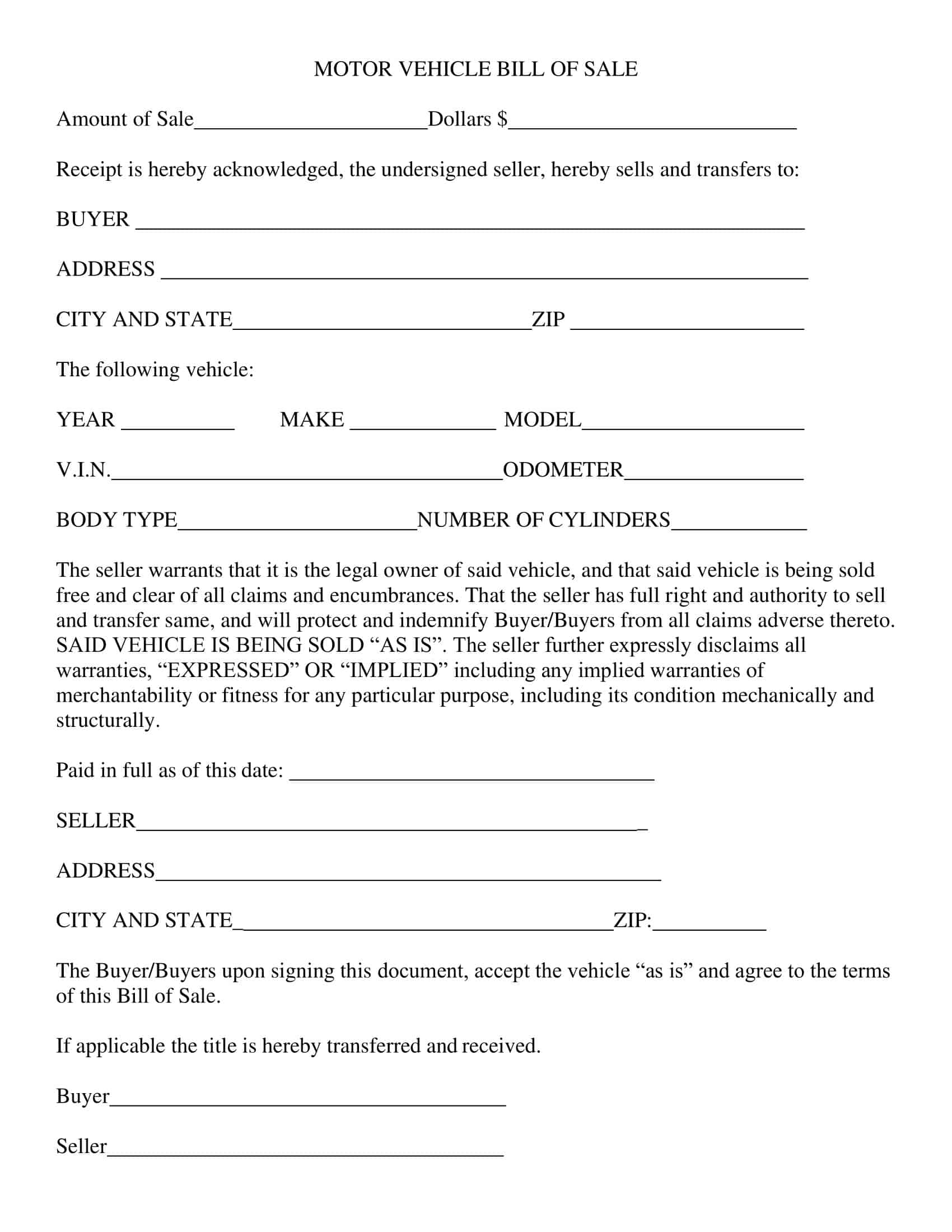 Free Blank Motorcycle Bill of Sale Template Free Blank Motorcycle Bill of Sale Template