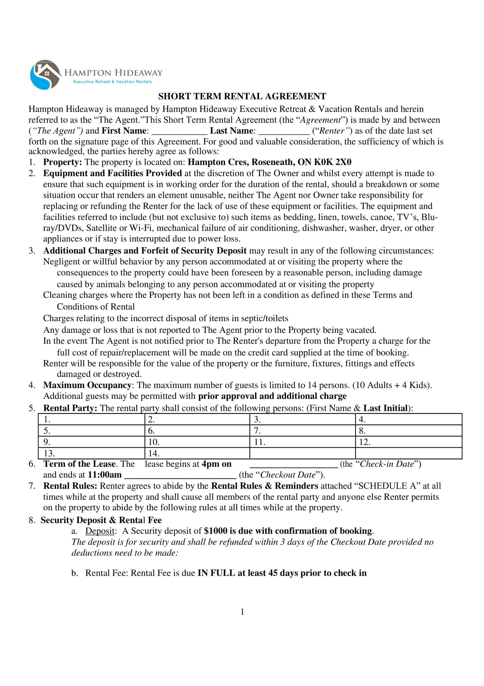 Free Blank Short Term Rental Agreement Free Blank Short Term Rental Agreement