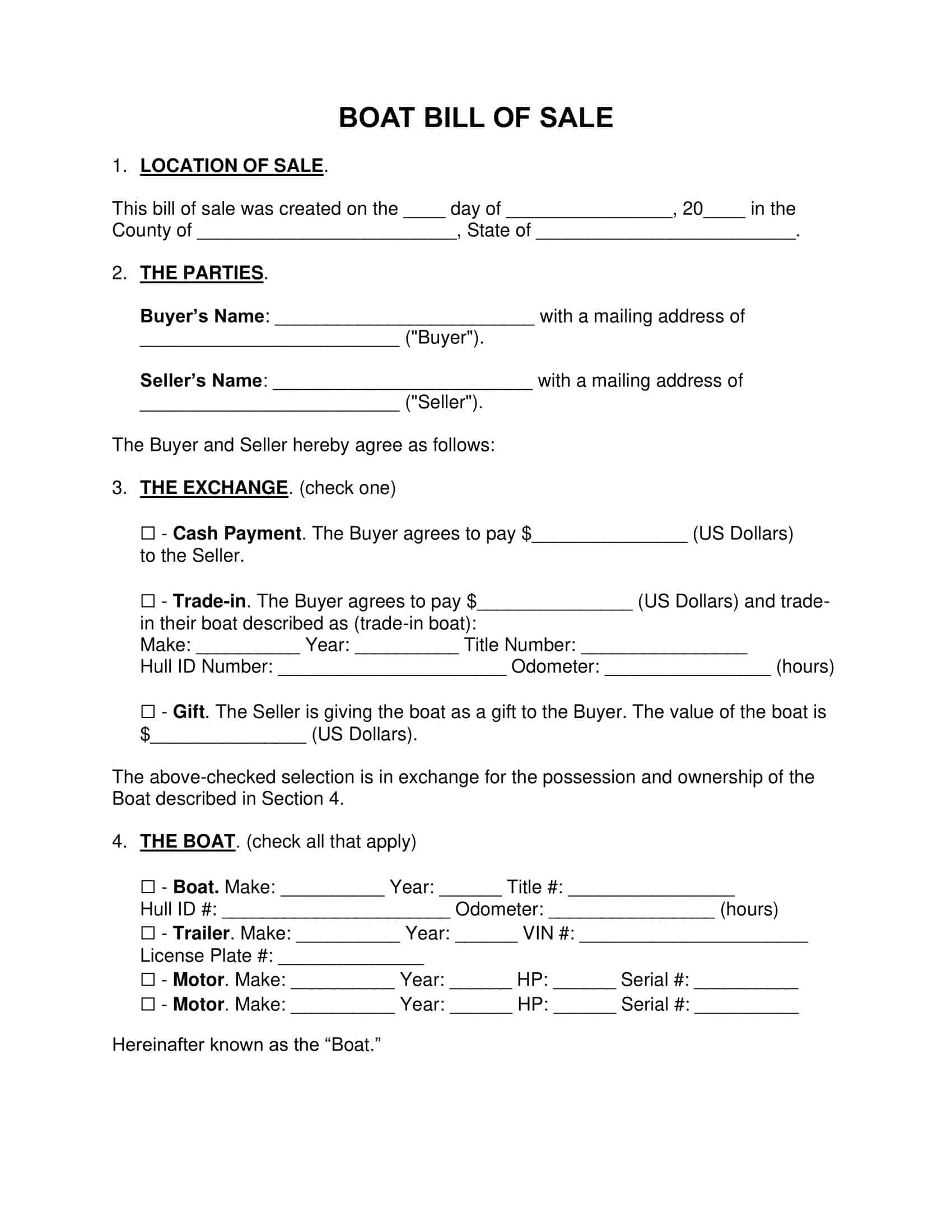 Free Boat Bill of Sale Template Free Boat Bill of Sale Template