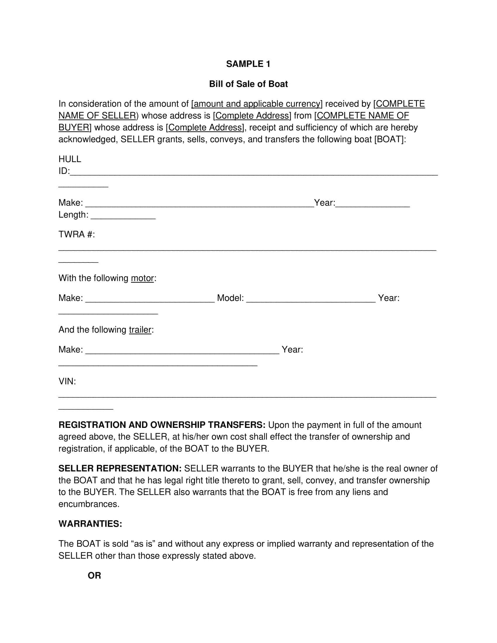 Free Boat Bill of Sale Word Free Boat Bill of Sale Word