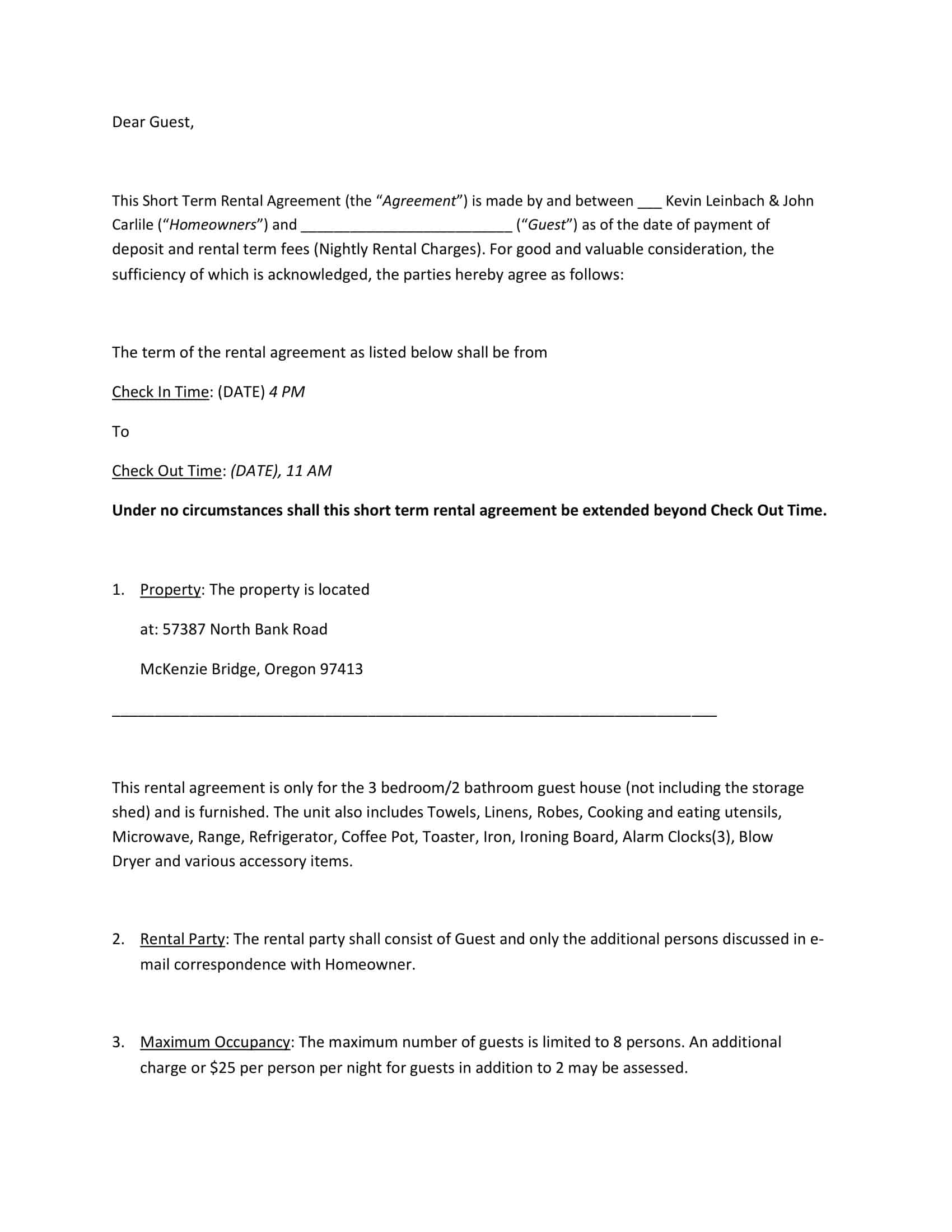 Free Customizable Short Term Rental Agreement Free Customizable Short Term Rental Agreement