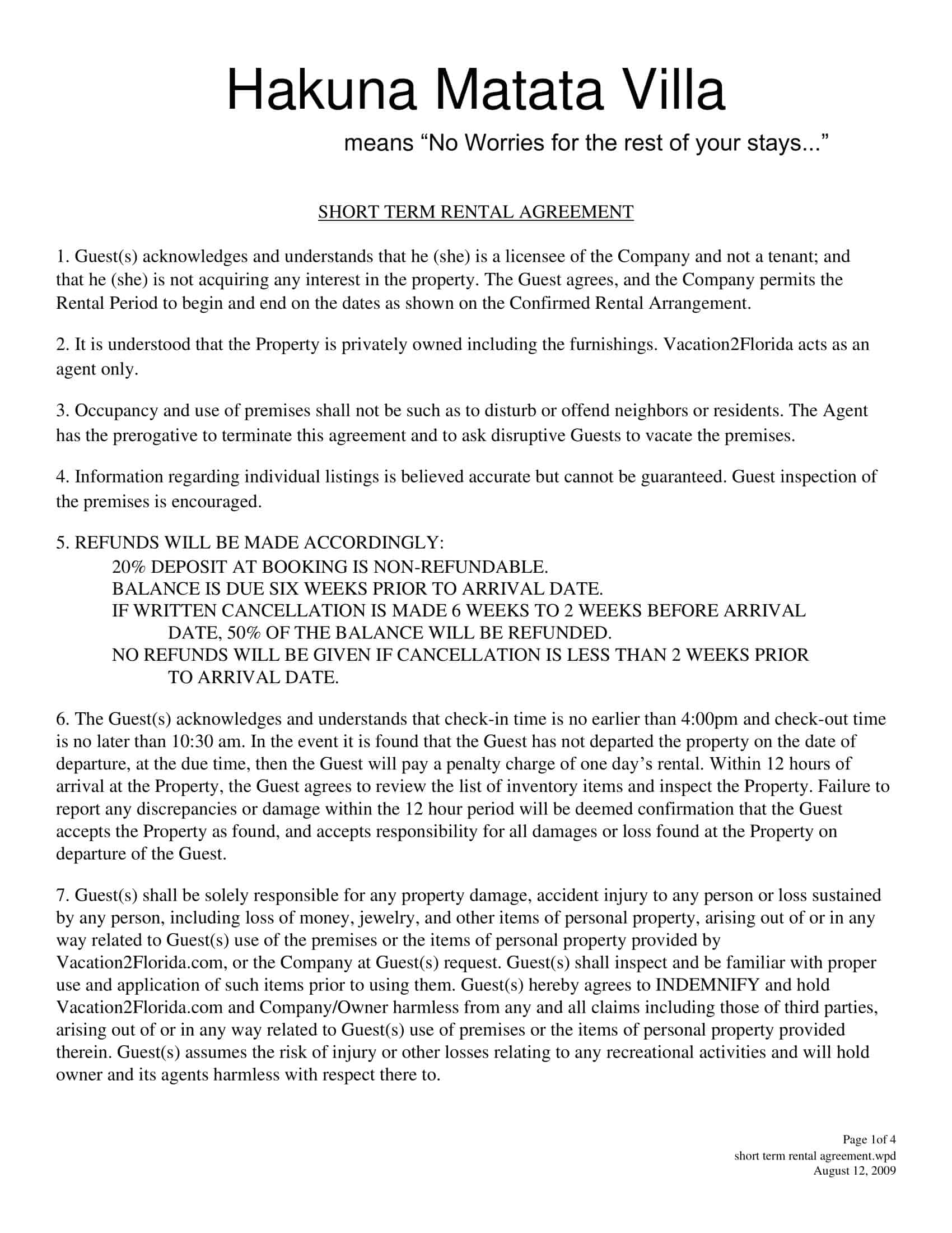 Free Editable Short Term Rental Agreement Free Editable Short Term Rental Agreement