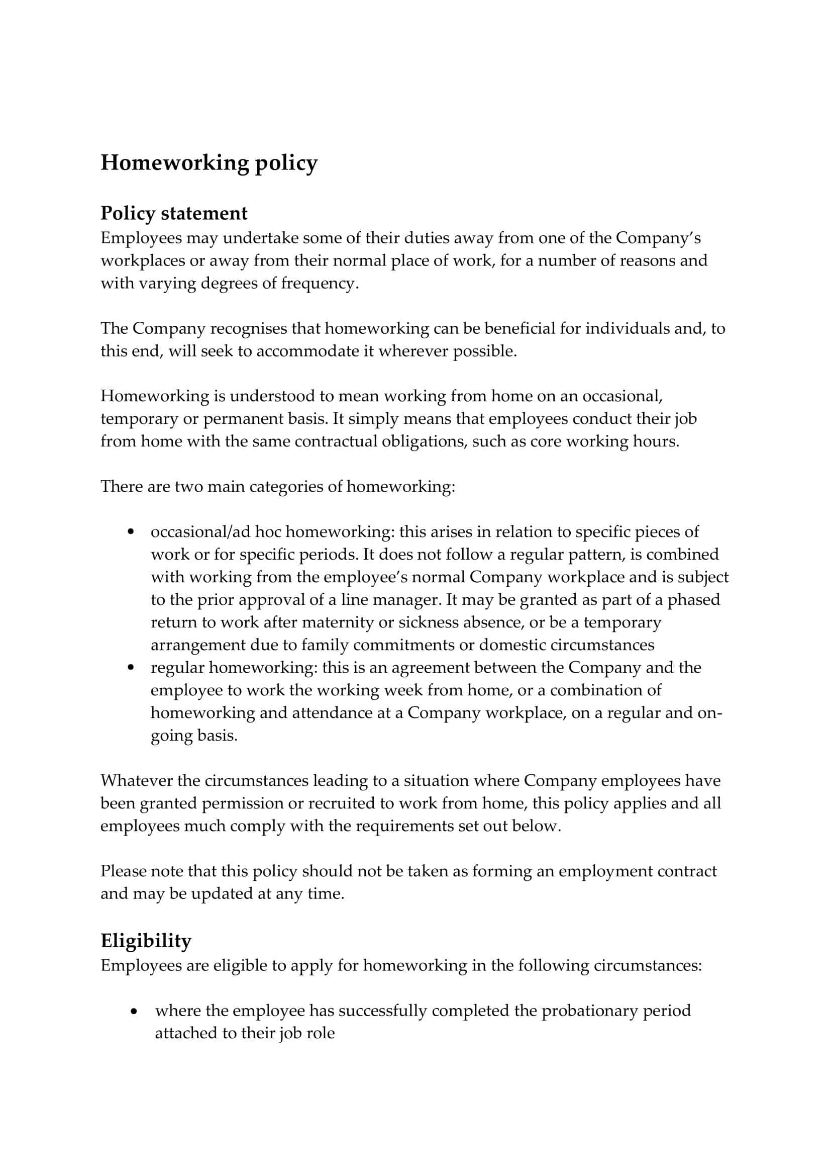 Free Example Work from Home Agreement Free Example Work from Home Agreement