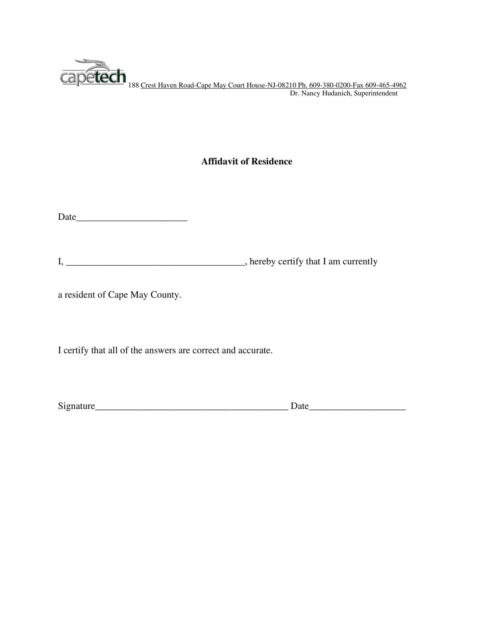Free Fillable Affidavit of Residence Form Free Fillable Affidavit of Residence Form
