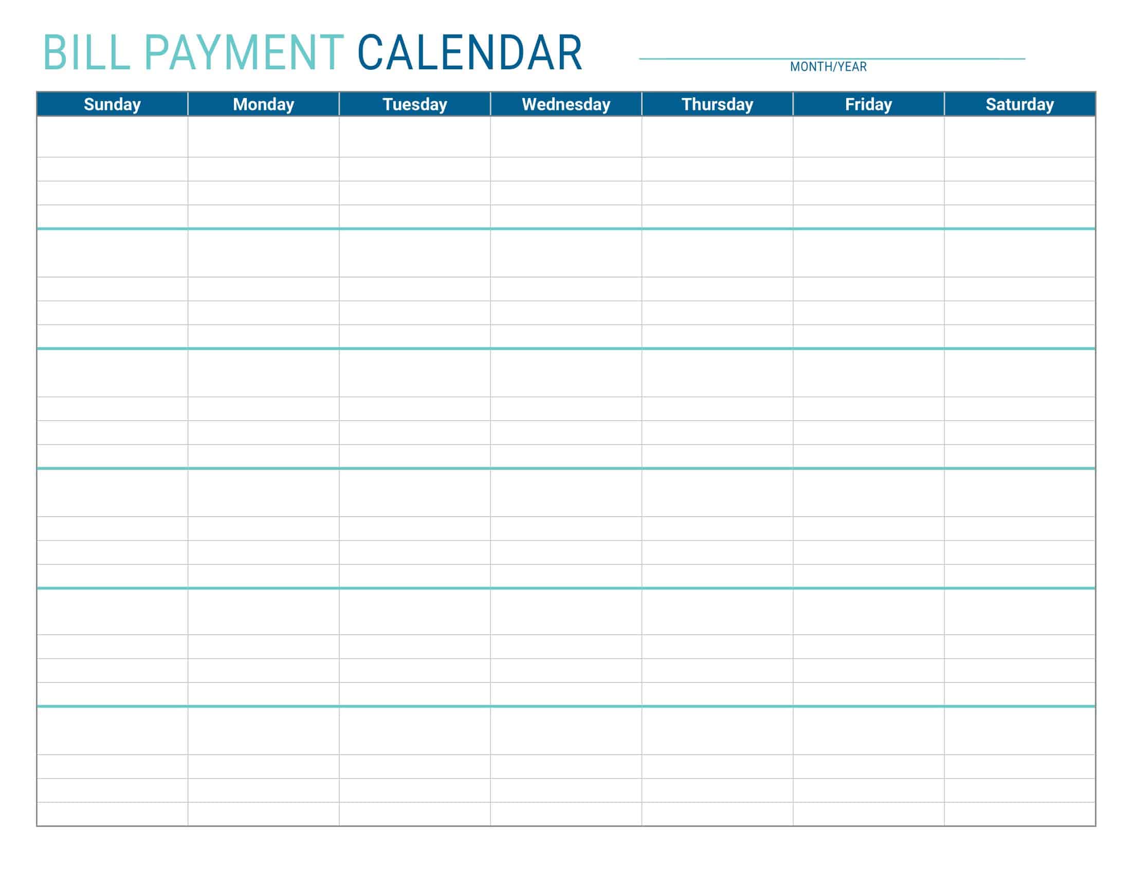Free Downloadable Bill Calendar Free Downloadable Bill Calendar