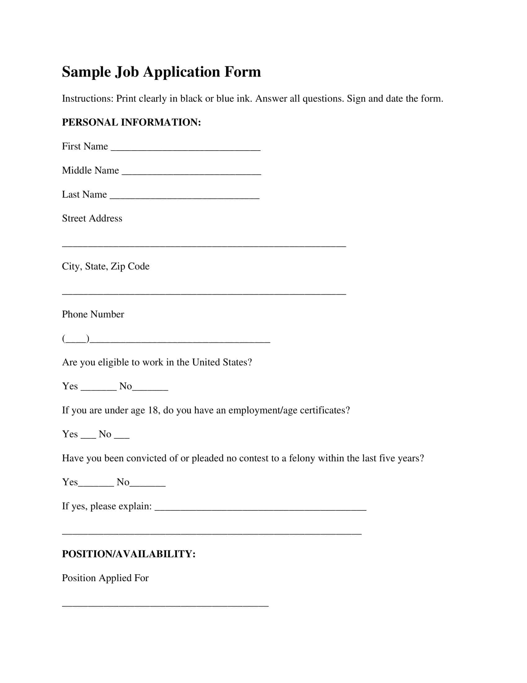 Free Printable Employment Job Application Form Templates PDF Free Printable Employment Job Application Form Templates PDF