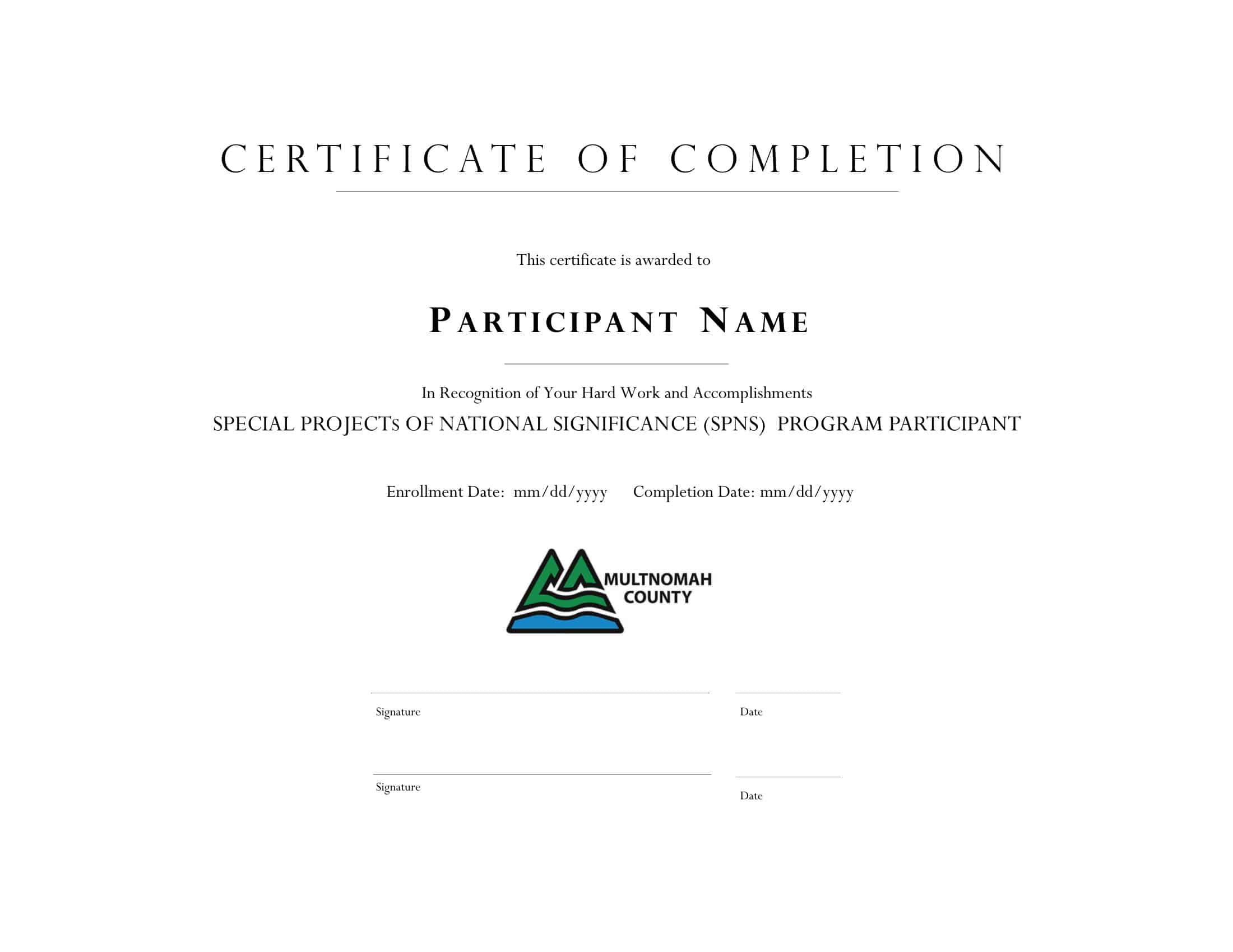 Free Fillable PDF Sample Certificate of Completion Free Fillable PDF Sample Certificate of Completion