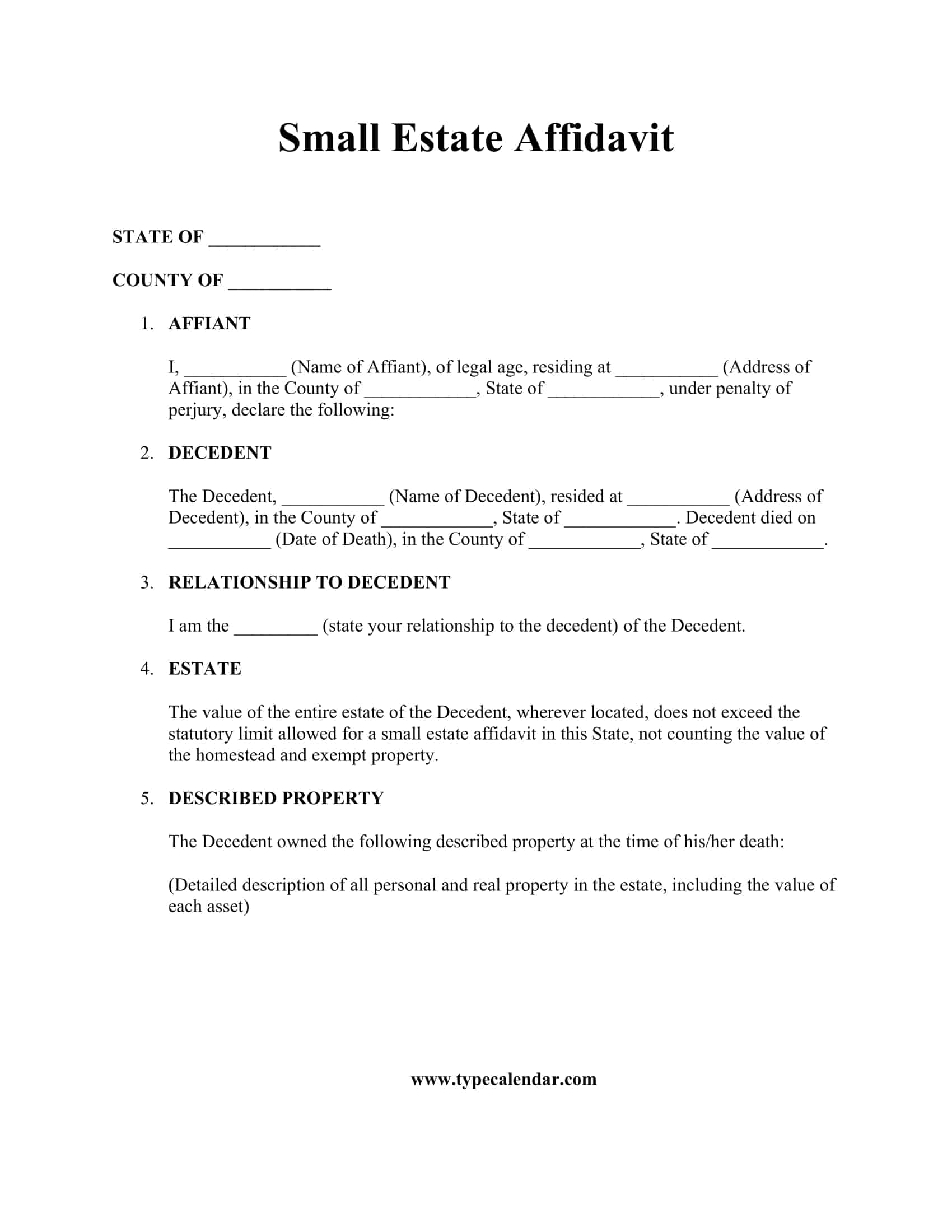 Free Printable Small Estate Affidavit Form Easy Fill Printables For Free Printable Small Estate Affidavit Form Easy Fill Printables For