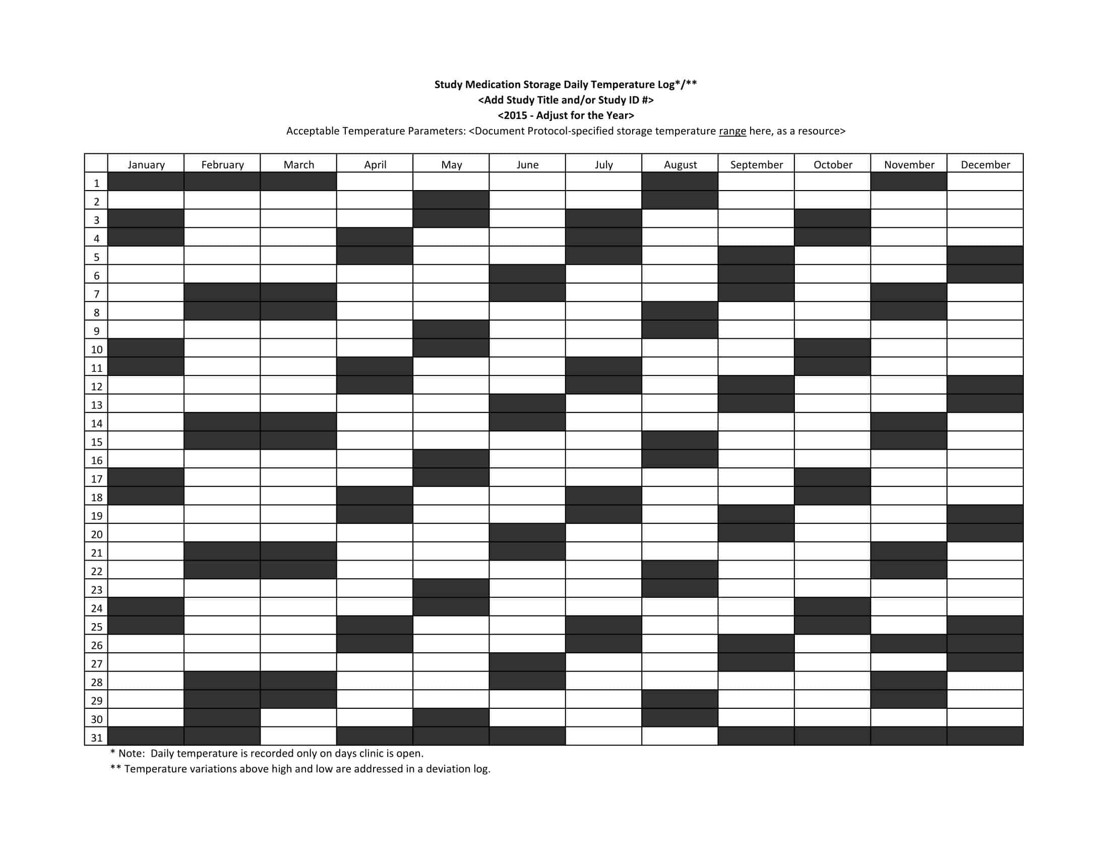 Free Fillable Temperature Log Free Fillable Temperature Log