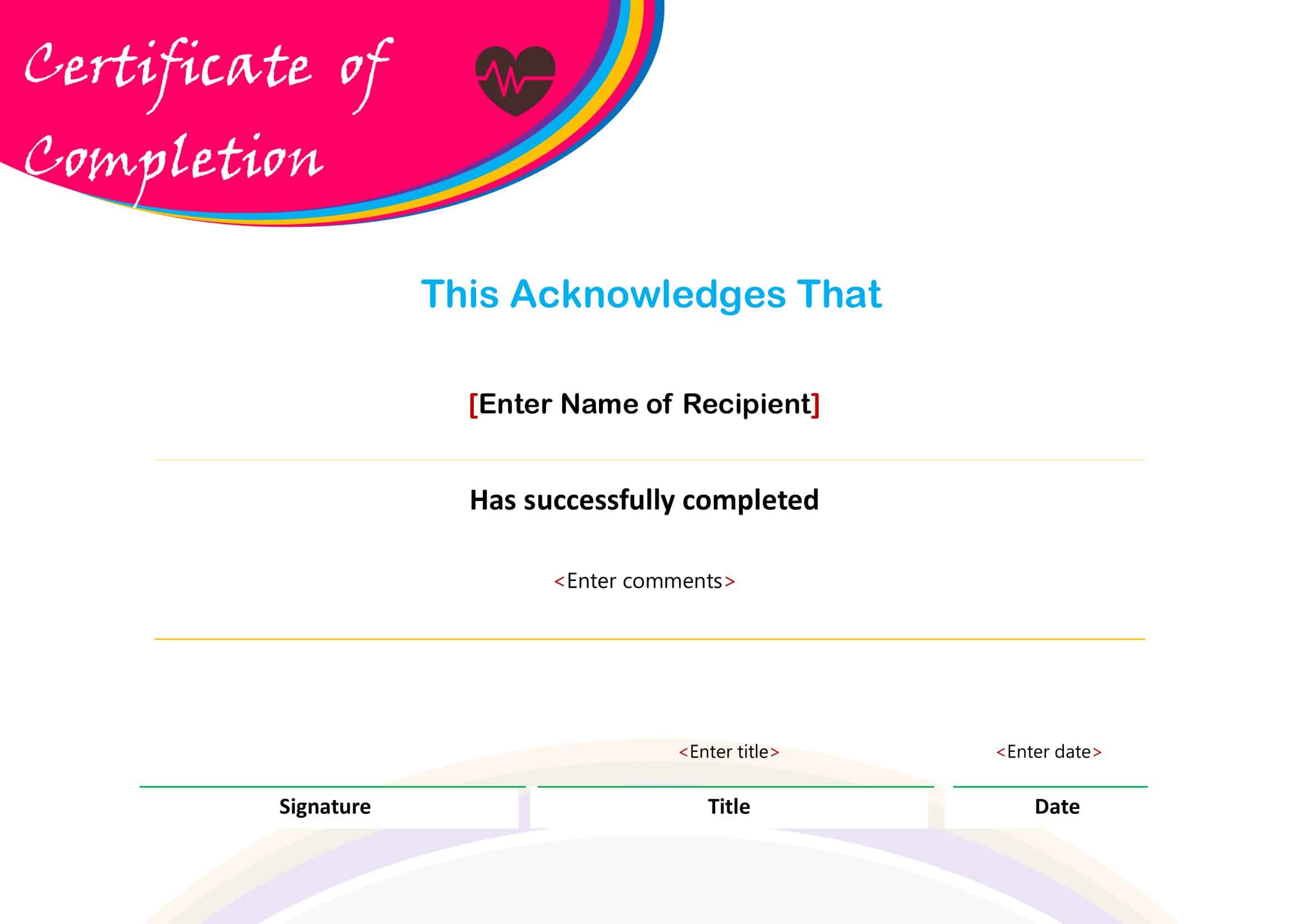 Free Fillable Word Certificate of Completion Free Fillable Word Certificate of Completion