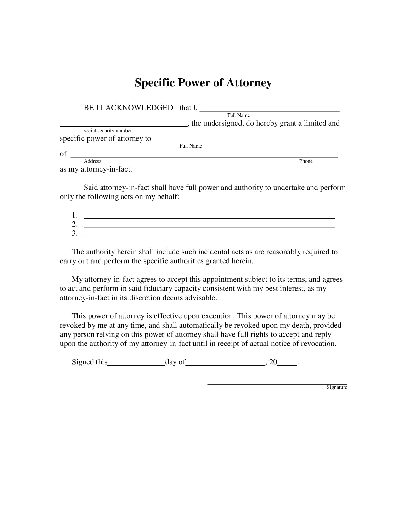 Free Limited Power of Attorney Template Free Limited Power of Attorney Template
