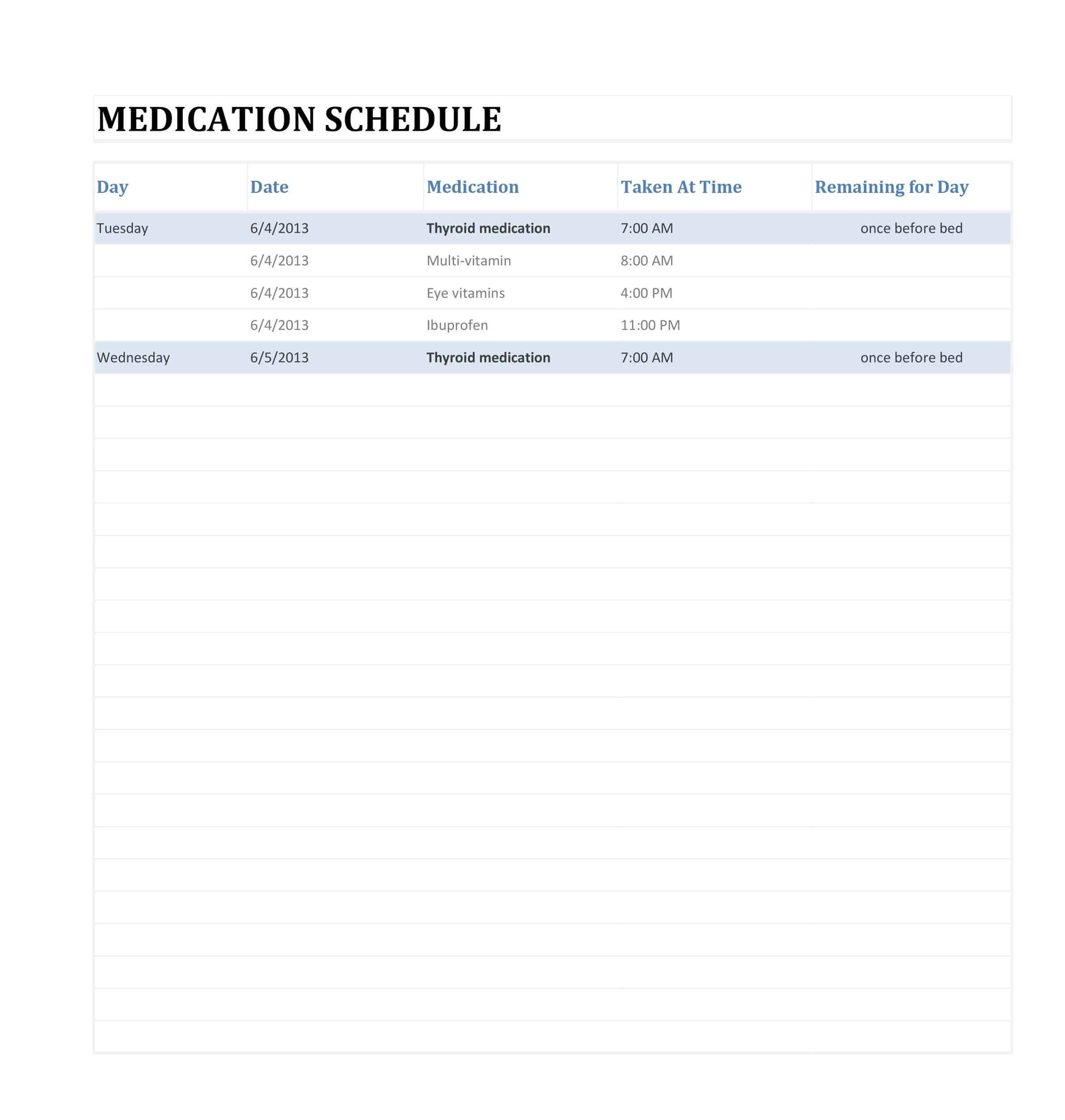 Free Medication Schedule Free Medication Schedule