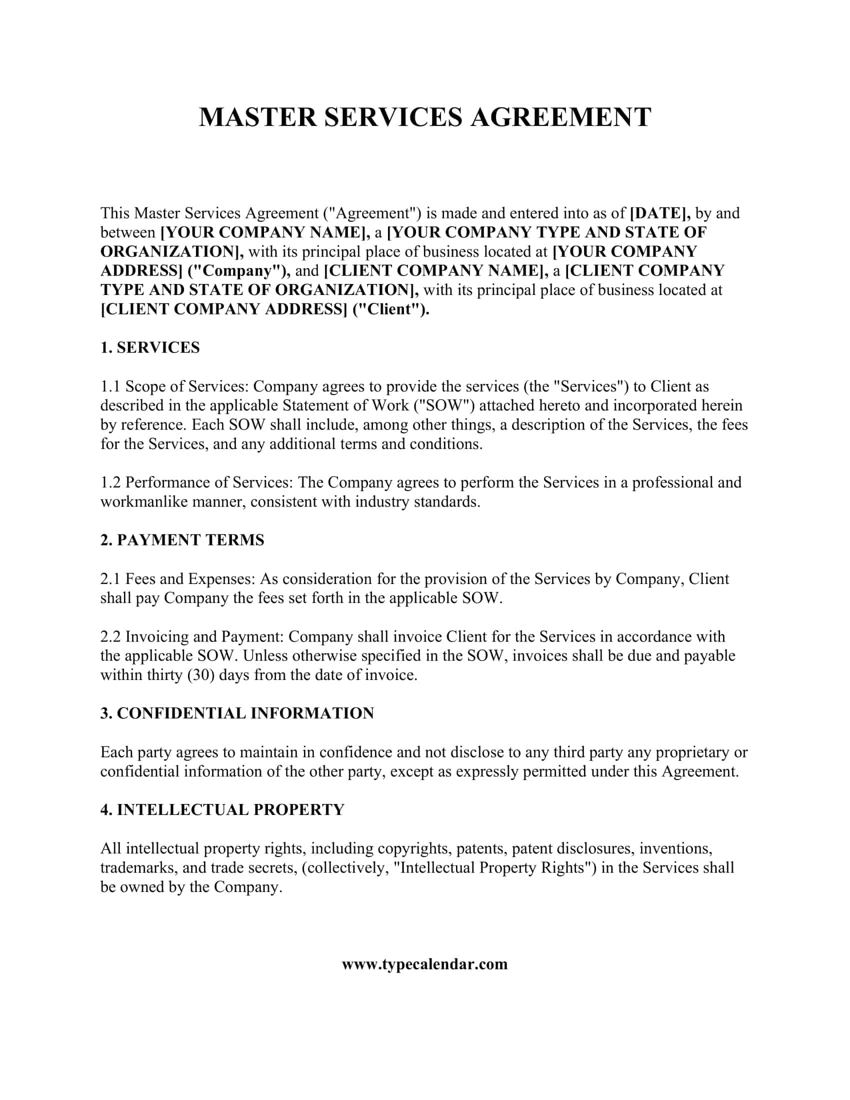 Free Printable Master Service Agreement Templates PDF Word MSA Free Printable Master Service Agreement Templates PDF Word MSA