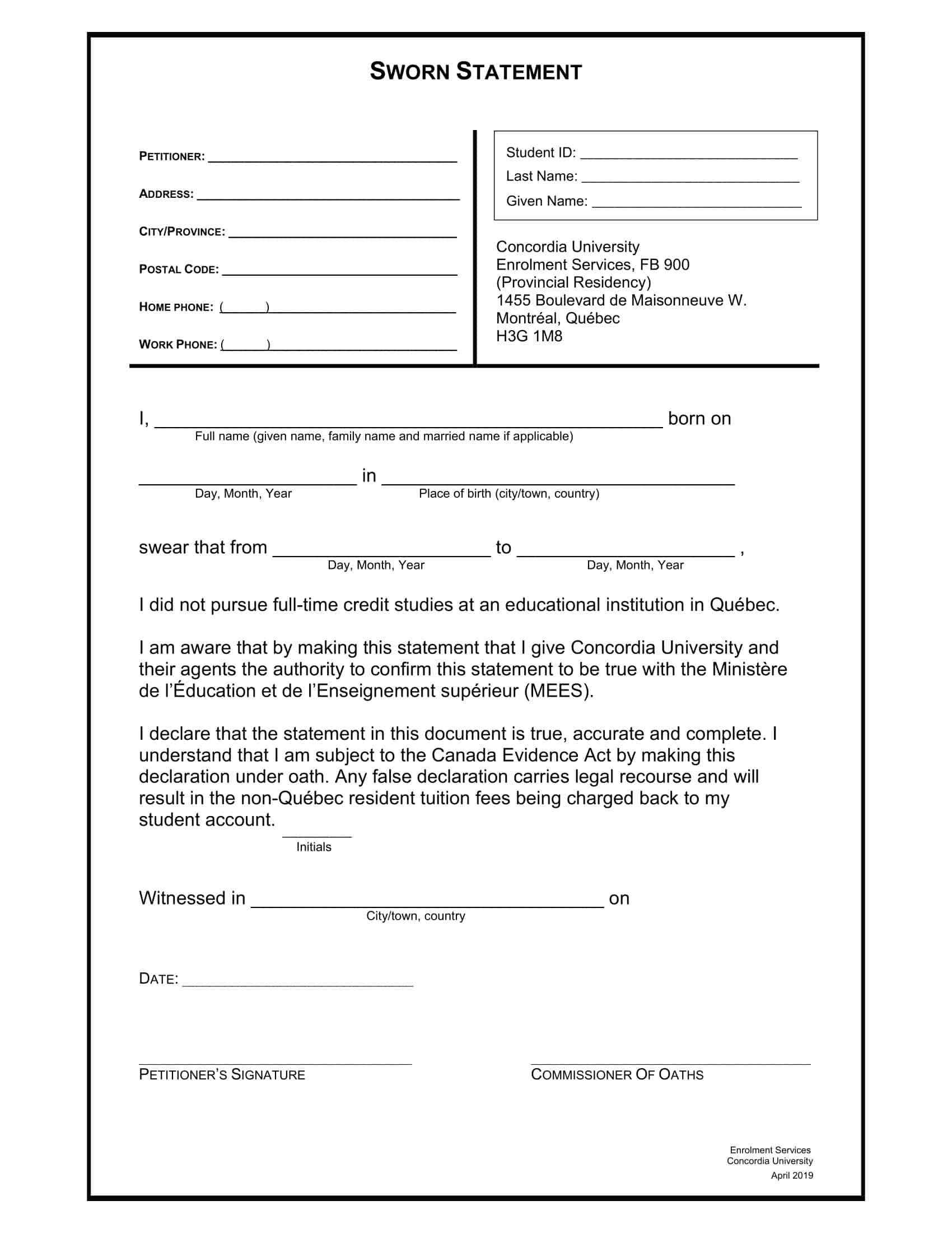 Affidavit Sworn Statement Free Template Affidavit Sworn Statement Free Template