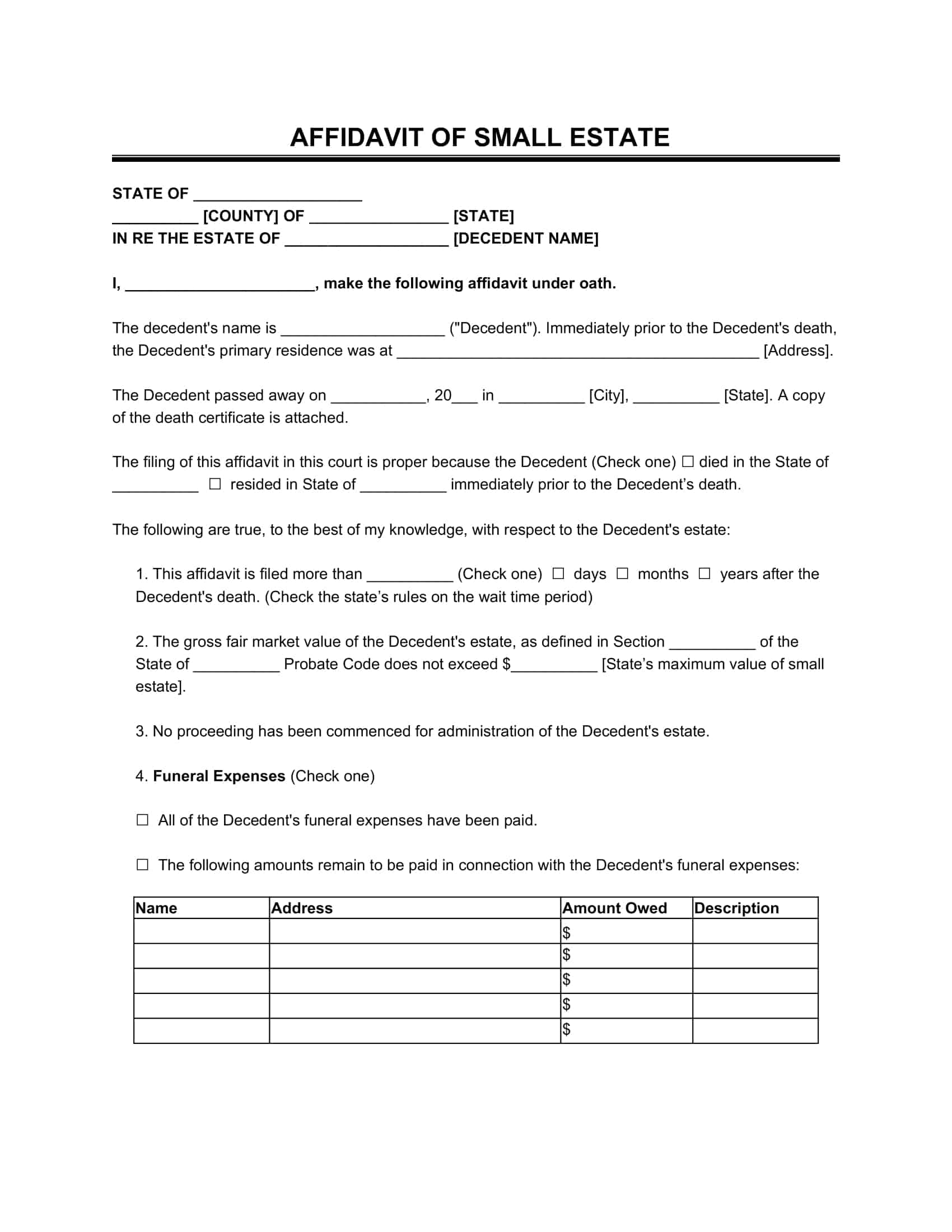 Free PDF of Small Estate Affidavit Free PDF of Small Estate Affidavit