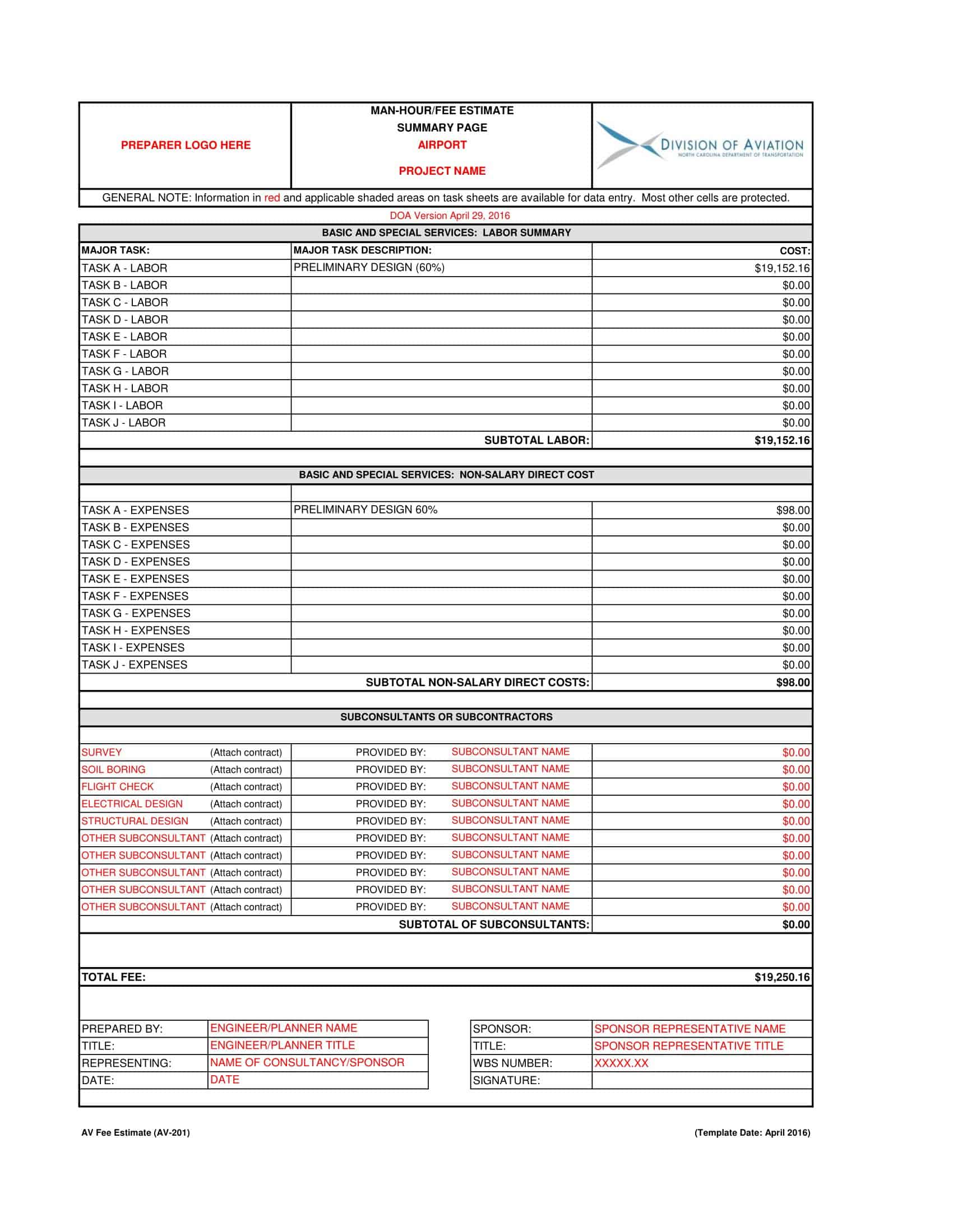 Free Printable Estimate Template PDF Free Printable Estimate Template PDF
