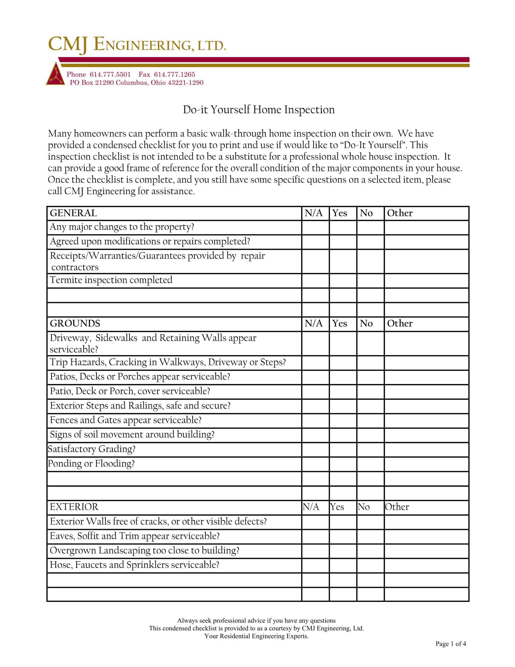 Free Professional Home Inspection Checklist Free Professional Home Inspection Checklist