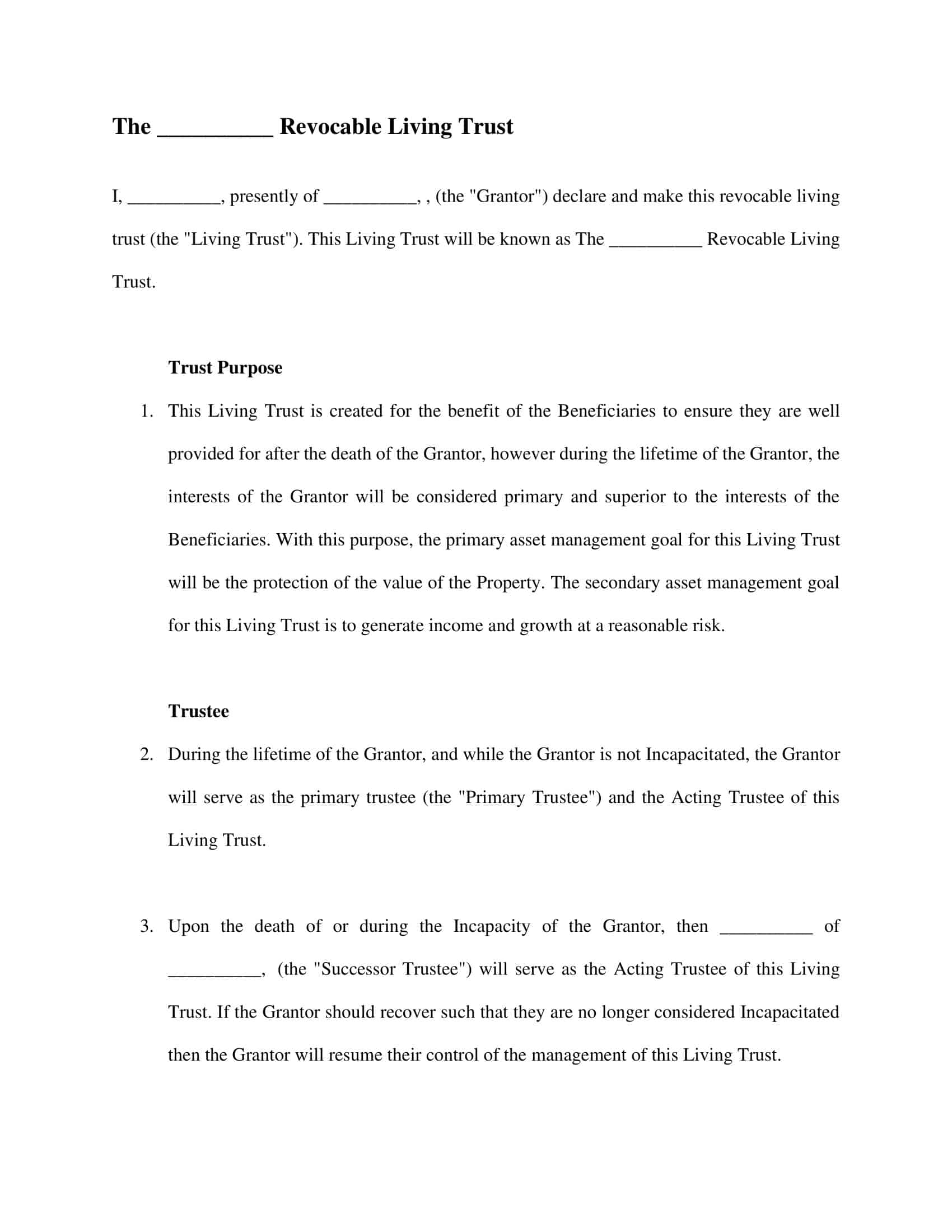 Free Revocable Living Trust Template Free Revocable Living Trust Template