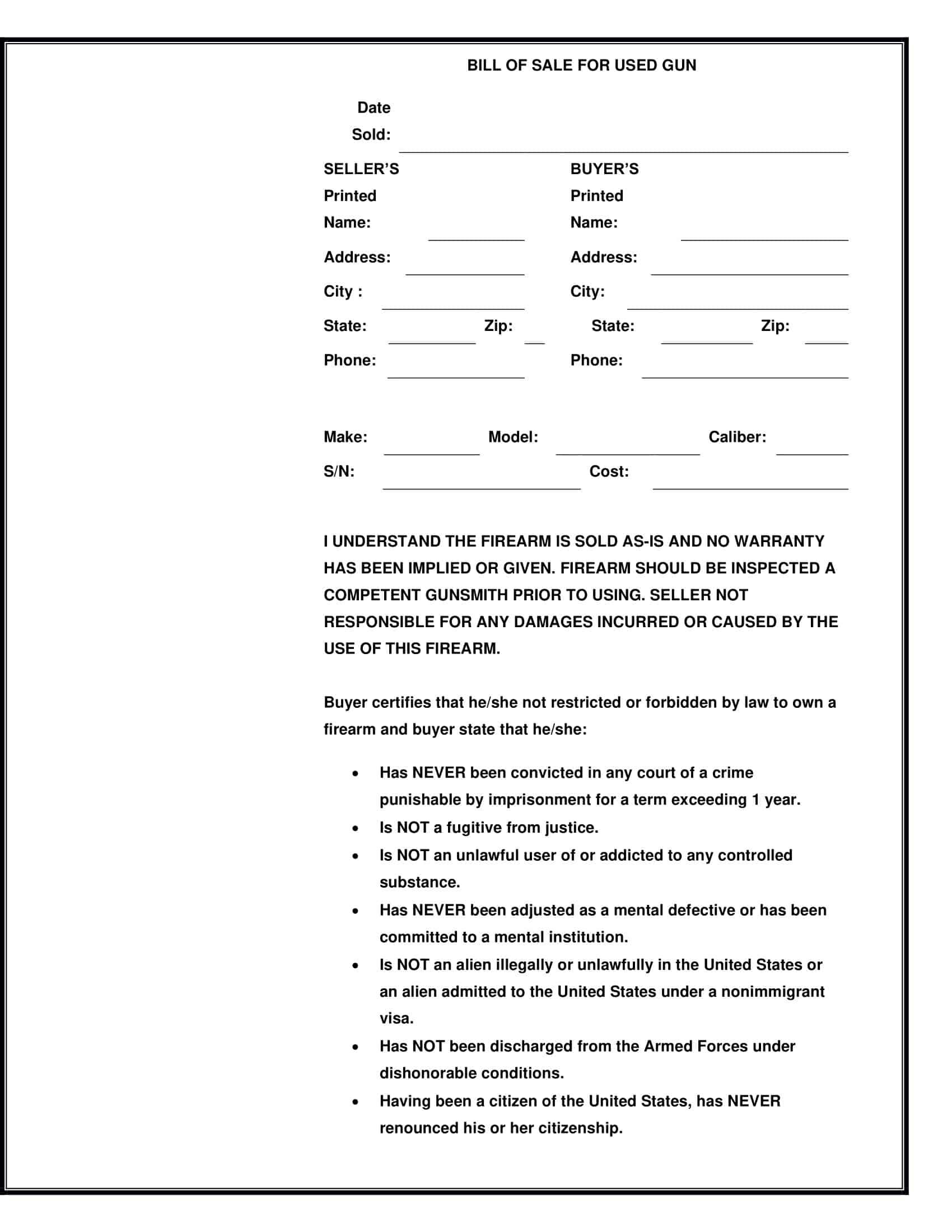 Free Sample Firearm Bill of Sale Template Free Sample Firearm Bill of Sale Template