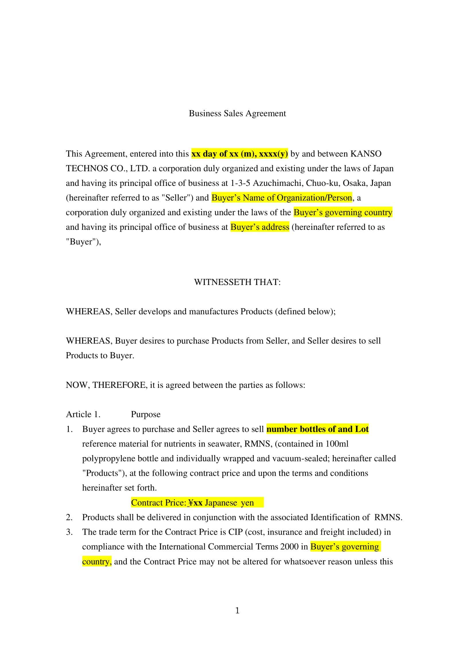 Free Simple Business Purchase Contract Sample Free Simple Business Purchase Contract Sample