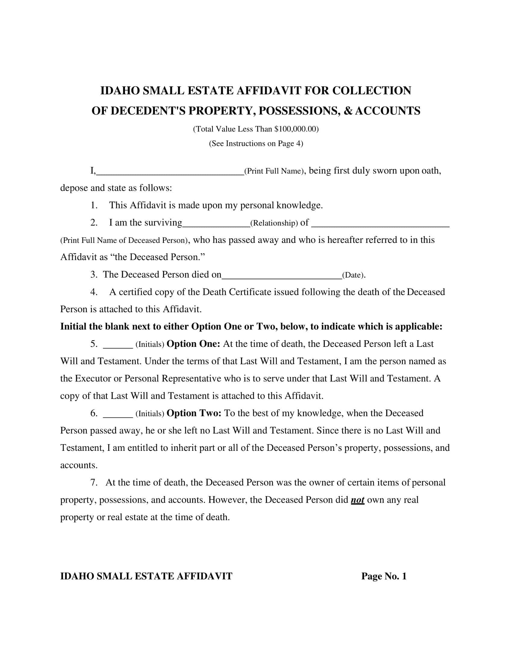 Free Printable Small Estate Affidavit Templates PDF Word Example Free Printable Small Estate Affidavit Templates PDF Word Example