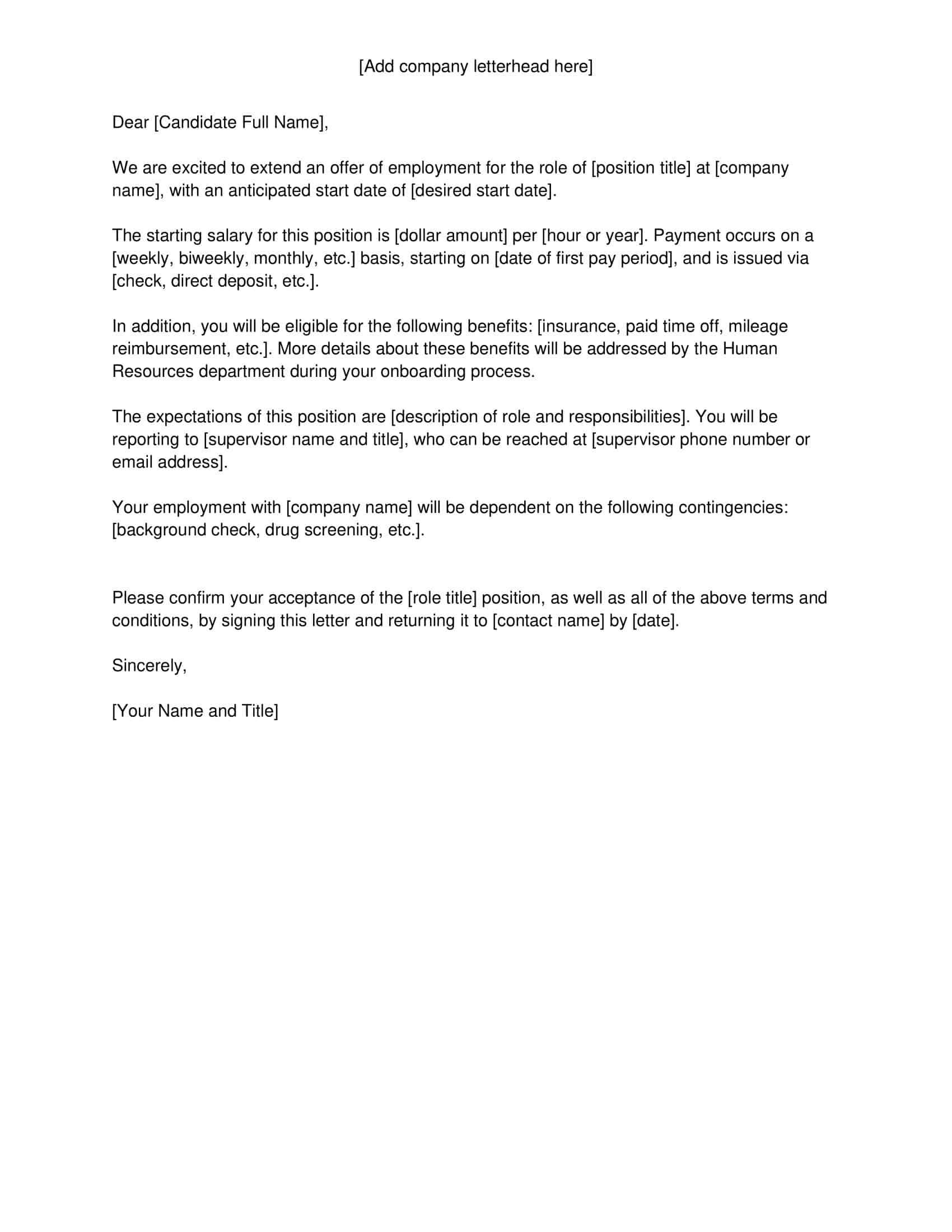 Free Template of Offer Letter Free Template of Offer Letter