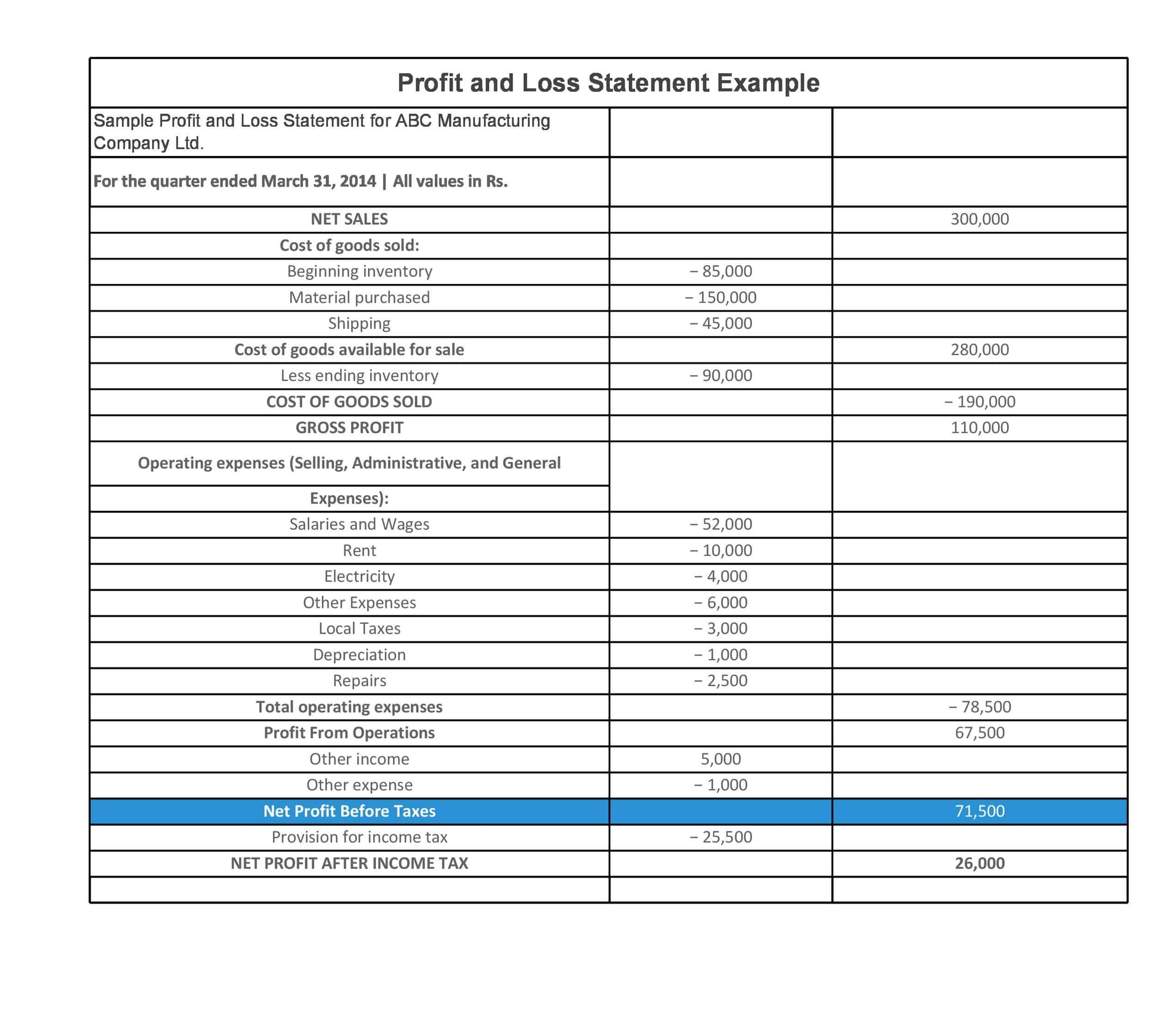 Free Template of Profit and Loss Statement Free Template of Profit and Loss Statement
