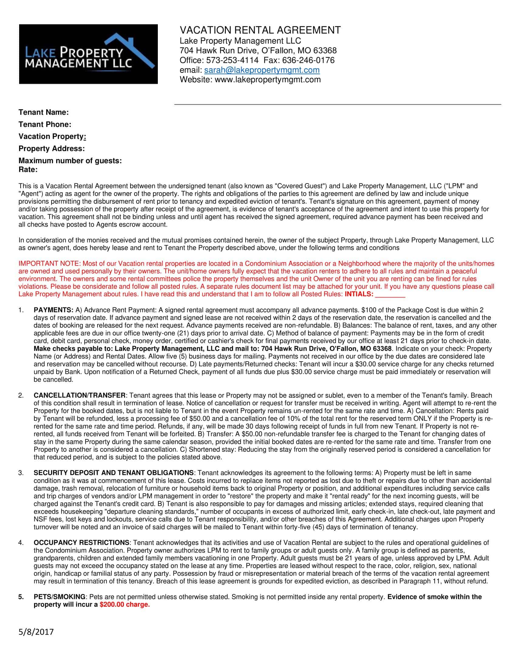 Free Vacation Rental Agreement Free Vacation Rental Agreement