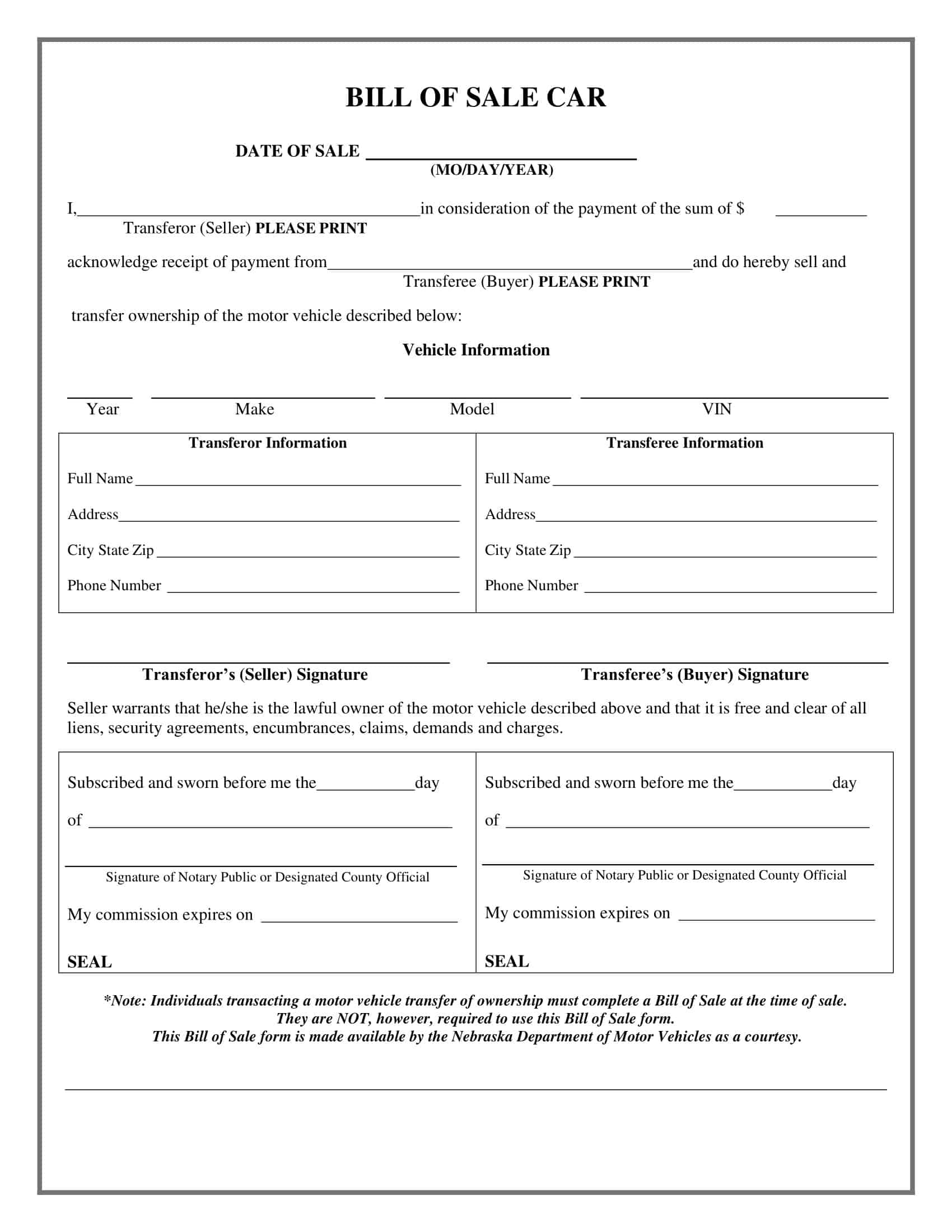 Free Word Bill of Sale for a Car Free Word Bill of Sale for a Car