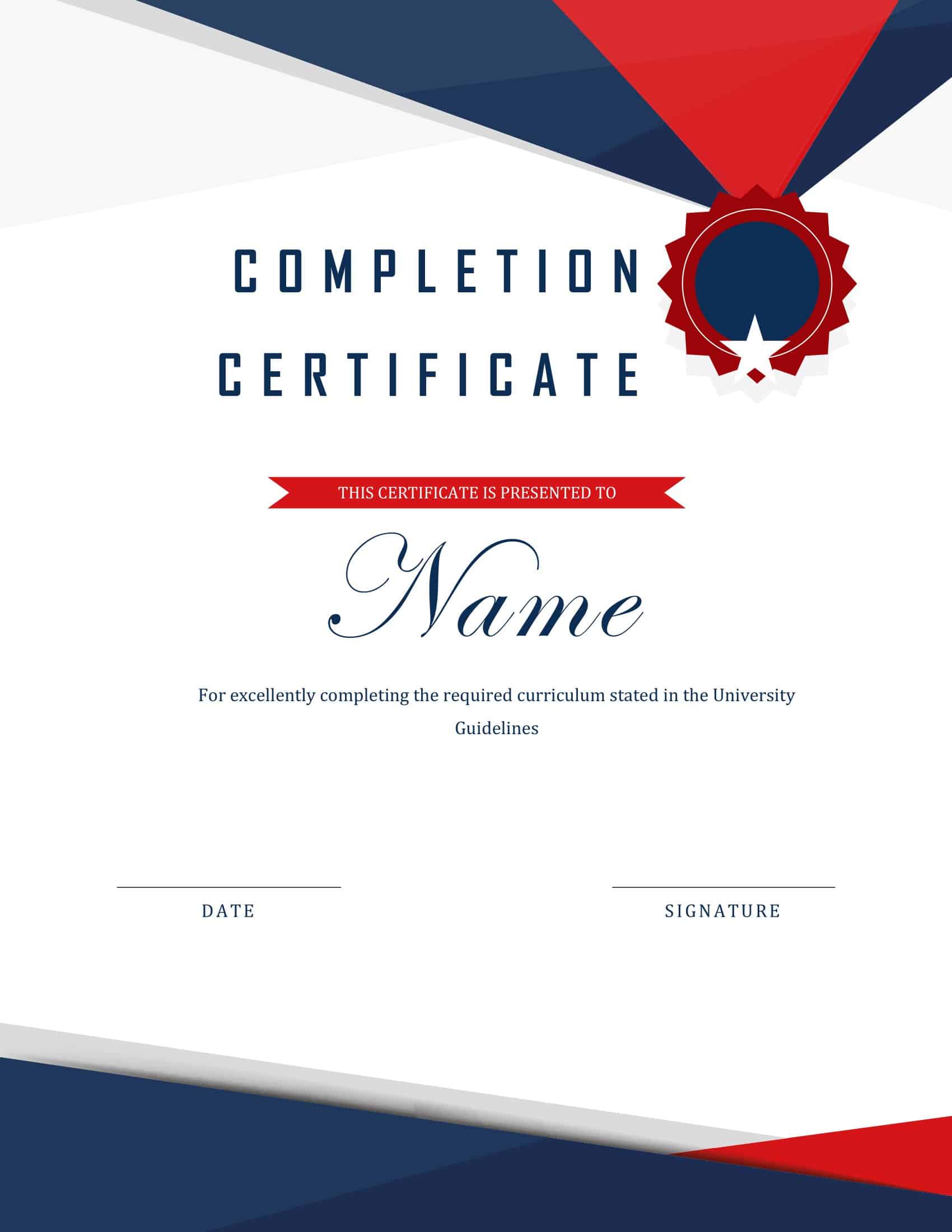 Free Word Certificate of Completion Free Word Certificate of Completion