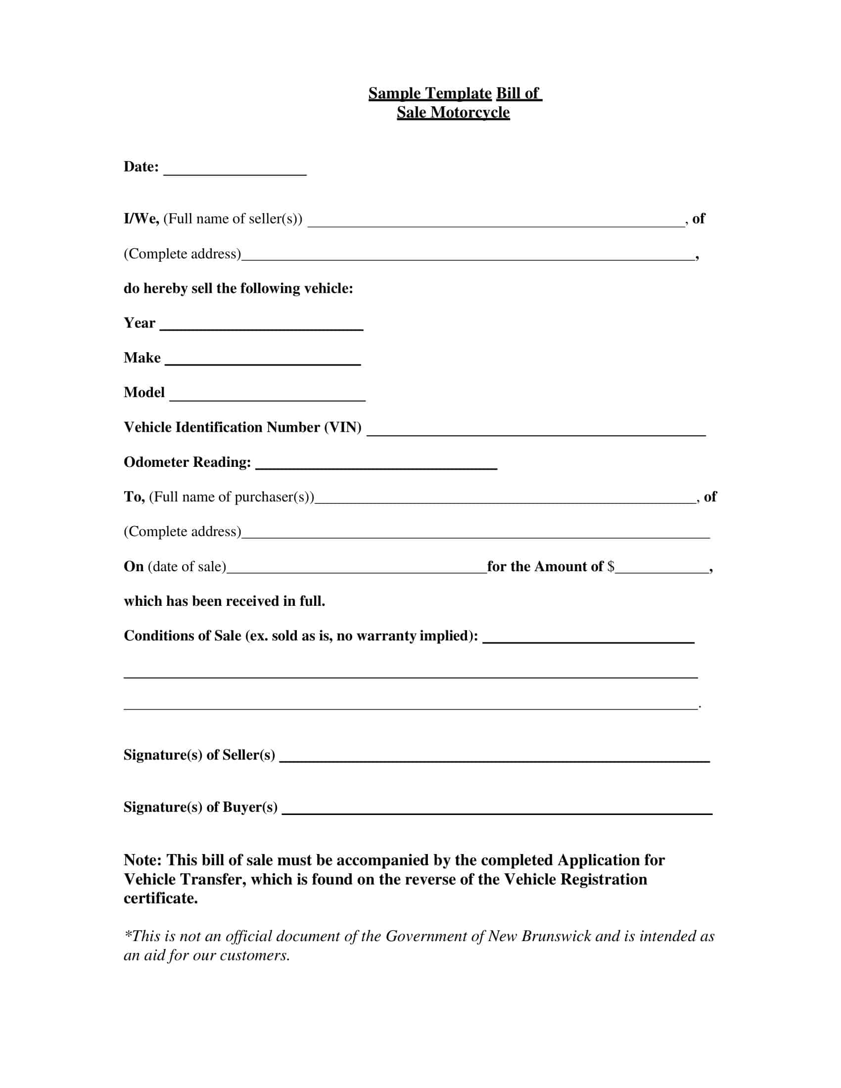 Free Word Motorcycle Bill of Sale Template Free Word Motorcycle Bill of Sale Template