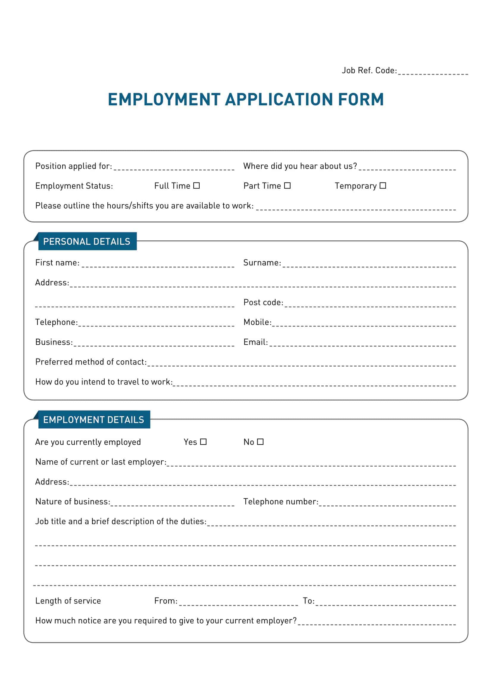 Free Printable Employment Job Application Form Templates [PDF]