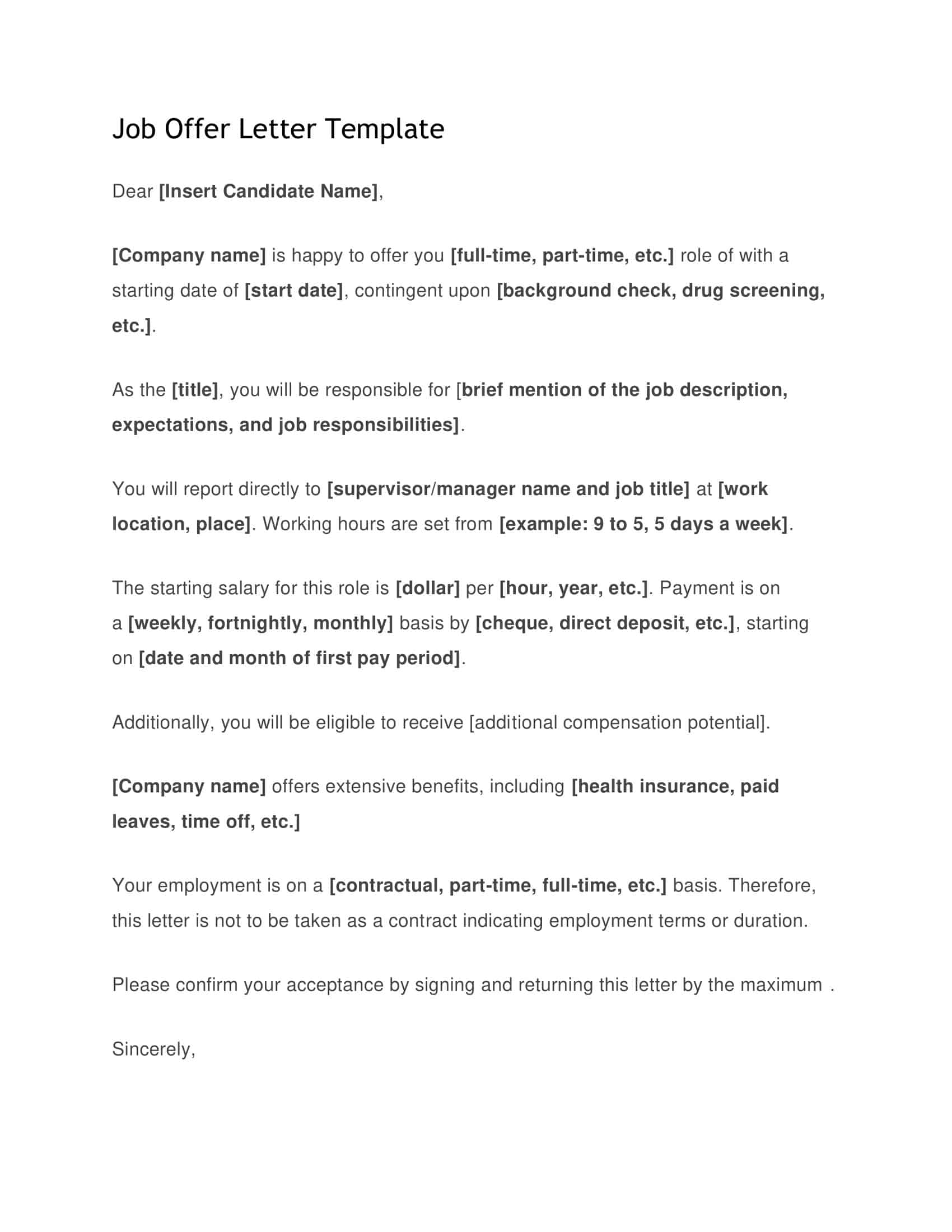 Free Printable Employment Offer Letter Templates [PDF & Word]