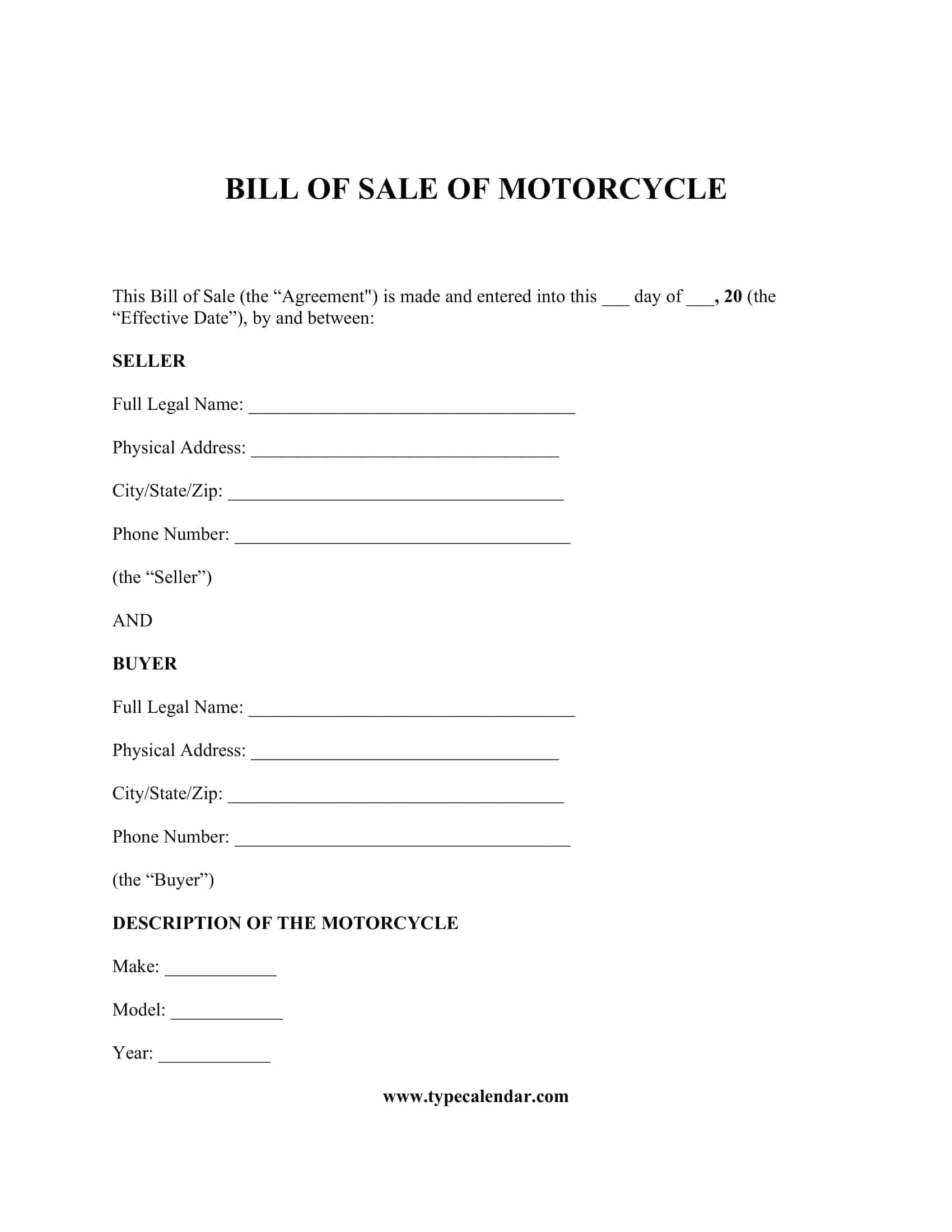 Free Printable Motorcycle Bill Of Sale Templates PDF Word Free Printable Motorcycle Bill Of Sale Templates PDF Word