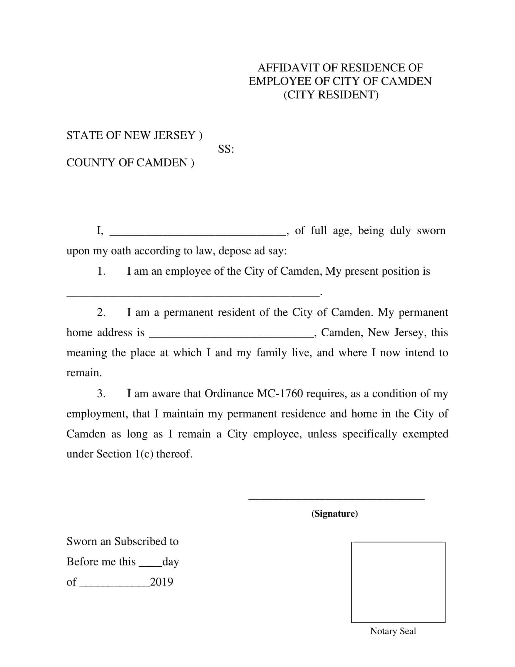 Notarized Affidavit of Residence Notarized Affidavit of Residence