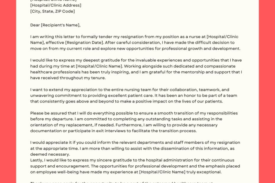 Nurse Resignation Letter