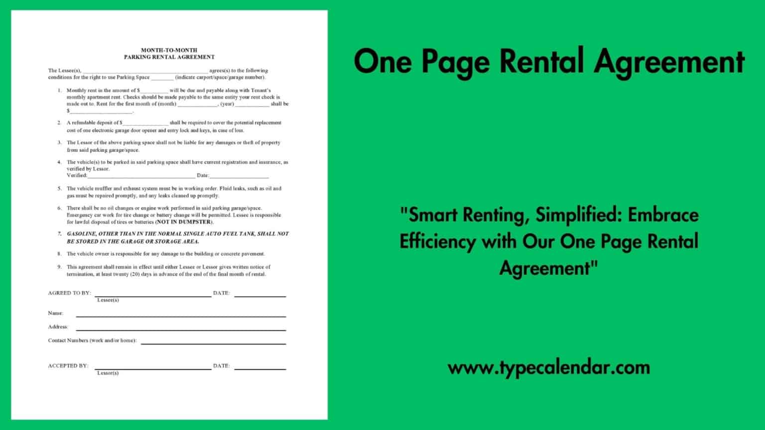 Free Printable One Page Rental Agreement Templates [PDF, Word] Sample