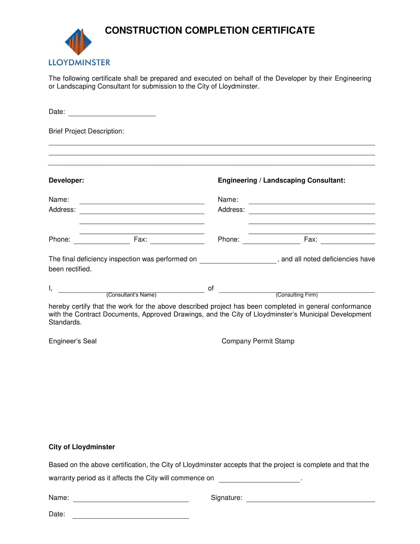 PDF Certificate of Completion Template PDF Certificate of Completion Template